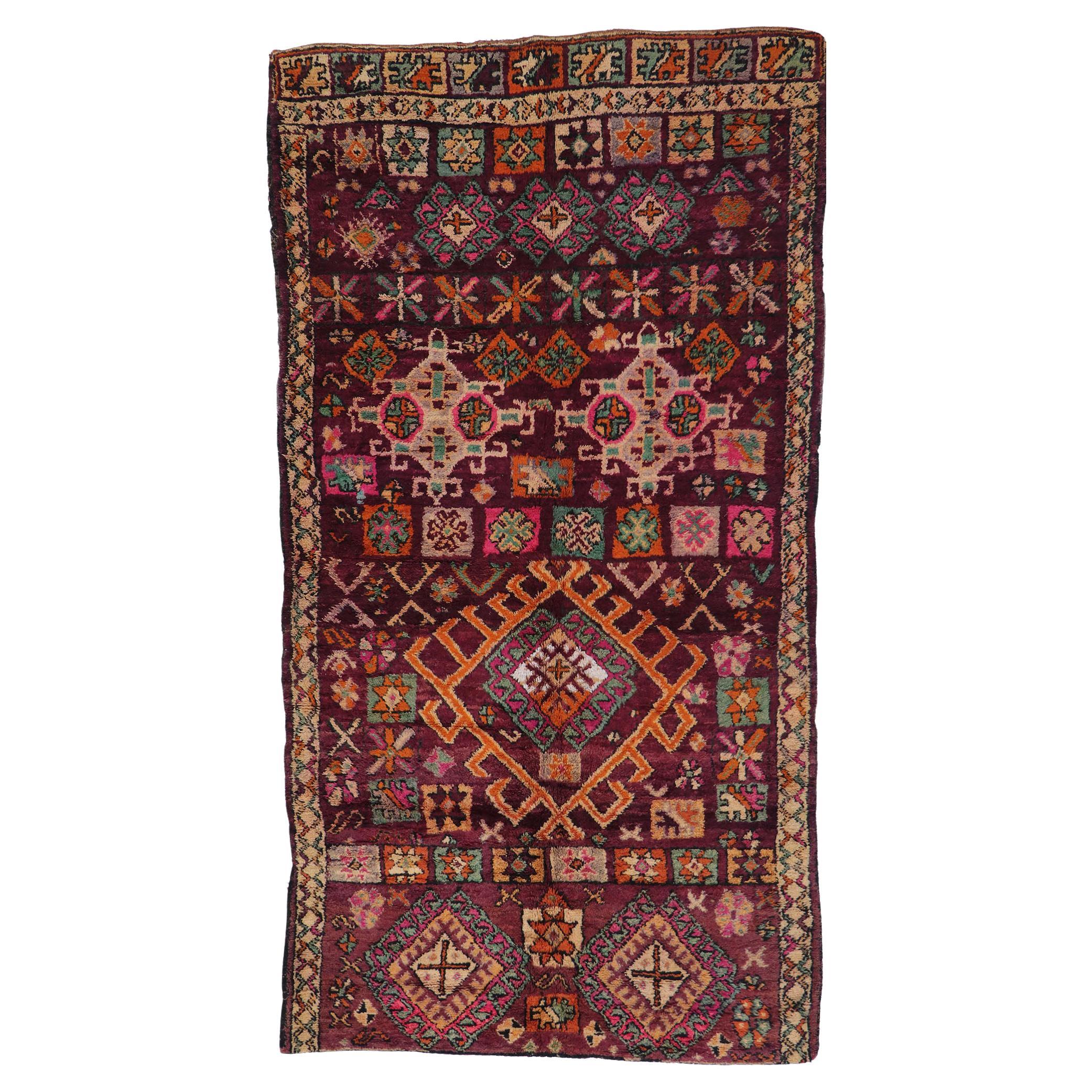 Vintage Berber Boujad Moroccan Rug with Bohemian Tribal Style For Sale