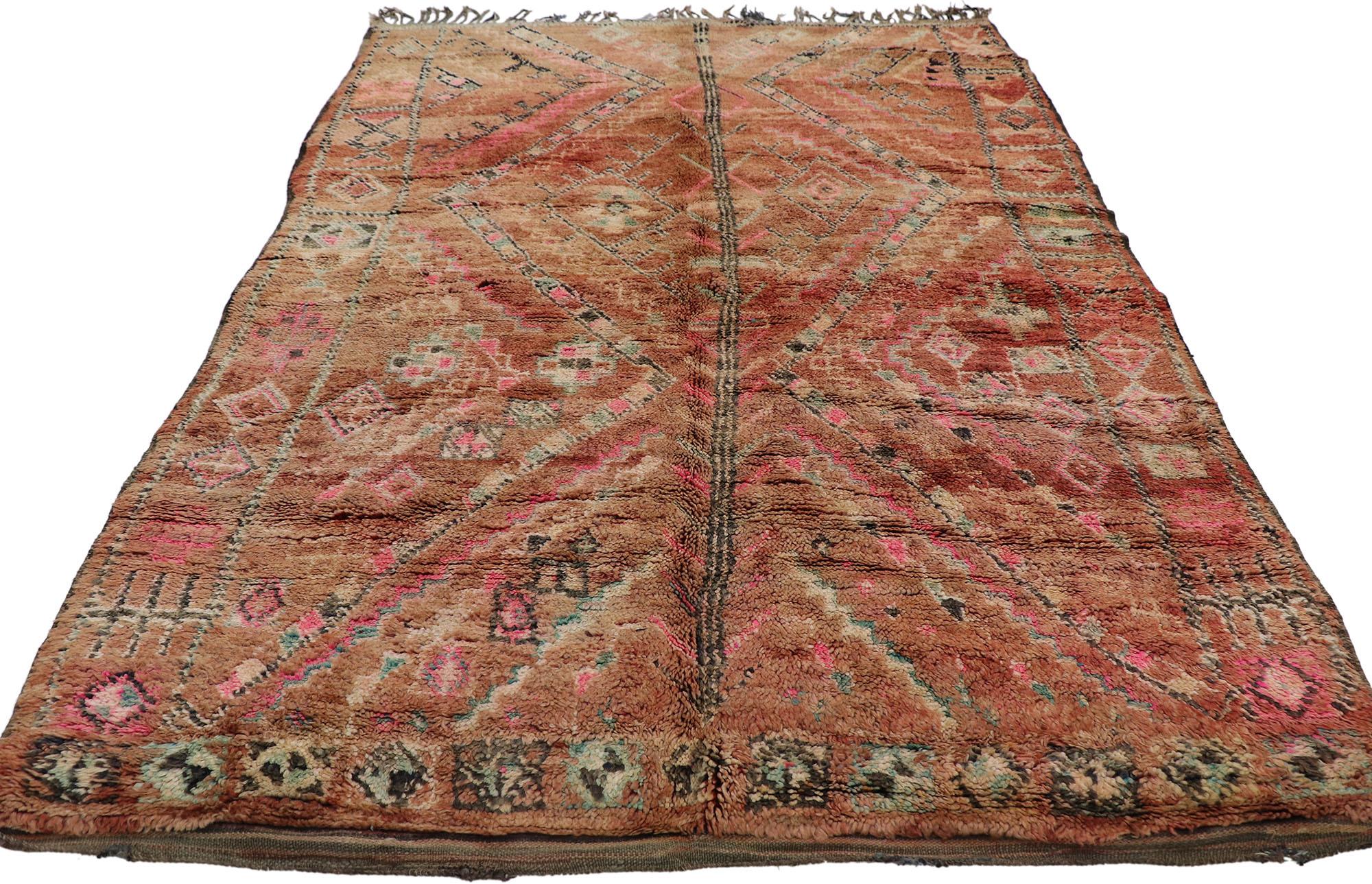 Bohemian Vintage Boujad Moroccan Rug, Tribal Enchantment Meets Global Boho Chic For Sale