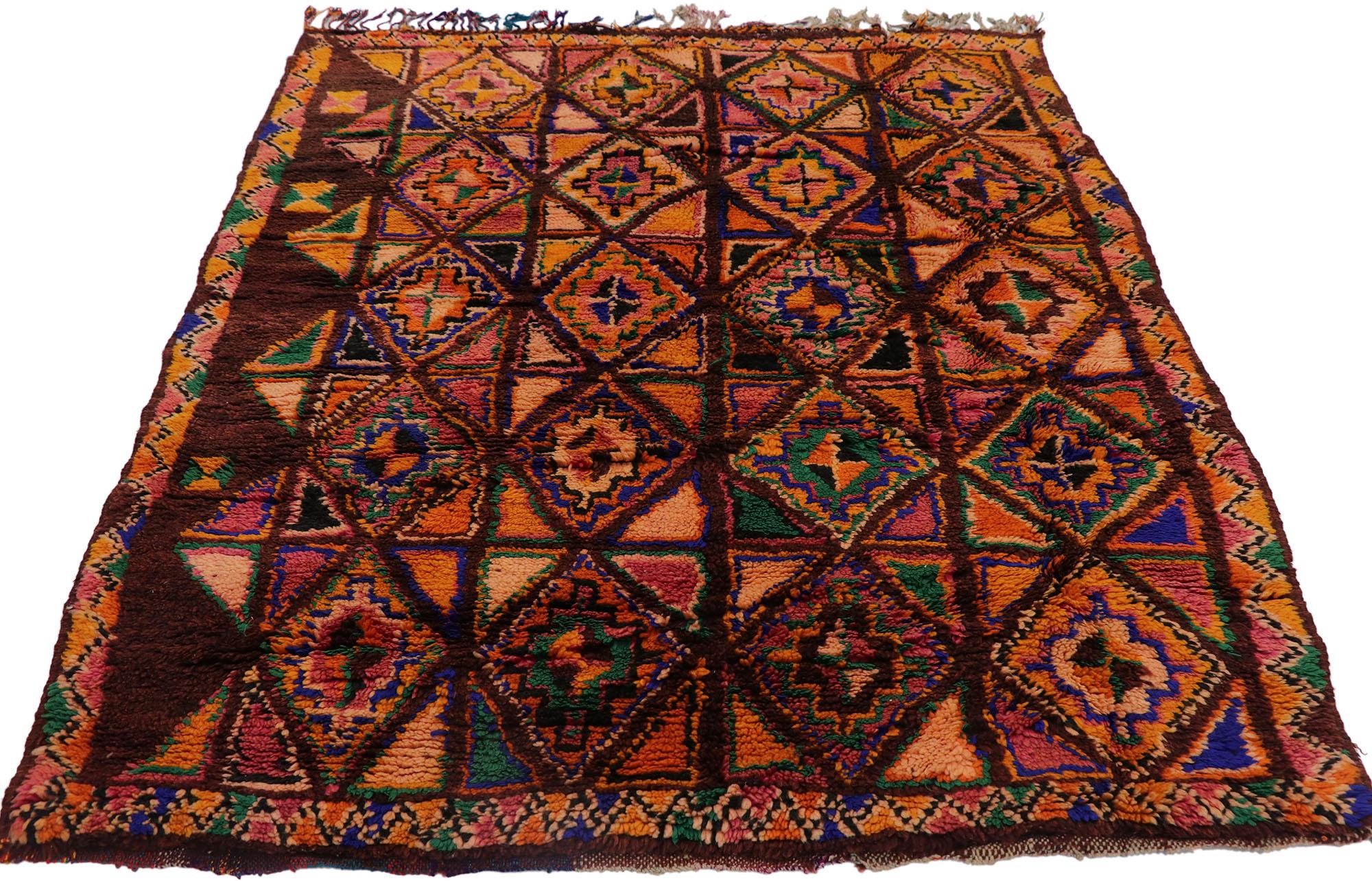 Hand-Knotted Vintage Berber Boujad Moroccan Rug with Boho Chic Tribal Style For Sale