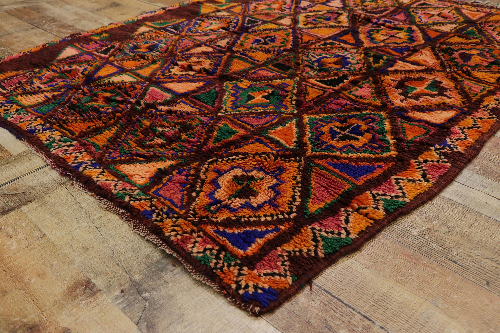 Wool Vintage Berber Boujad Moroccan Rug with Boho Chic Tribal Style For Sale