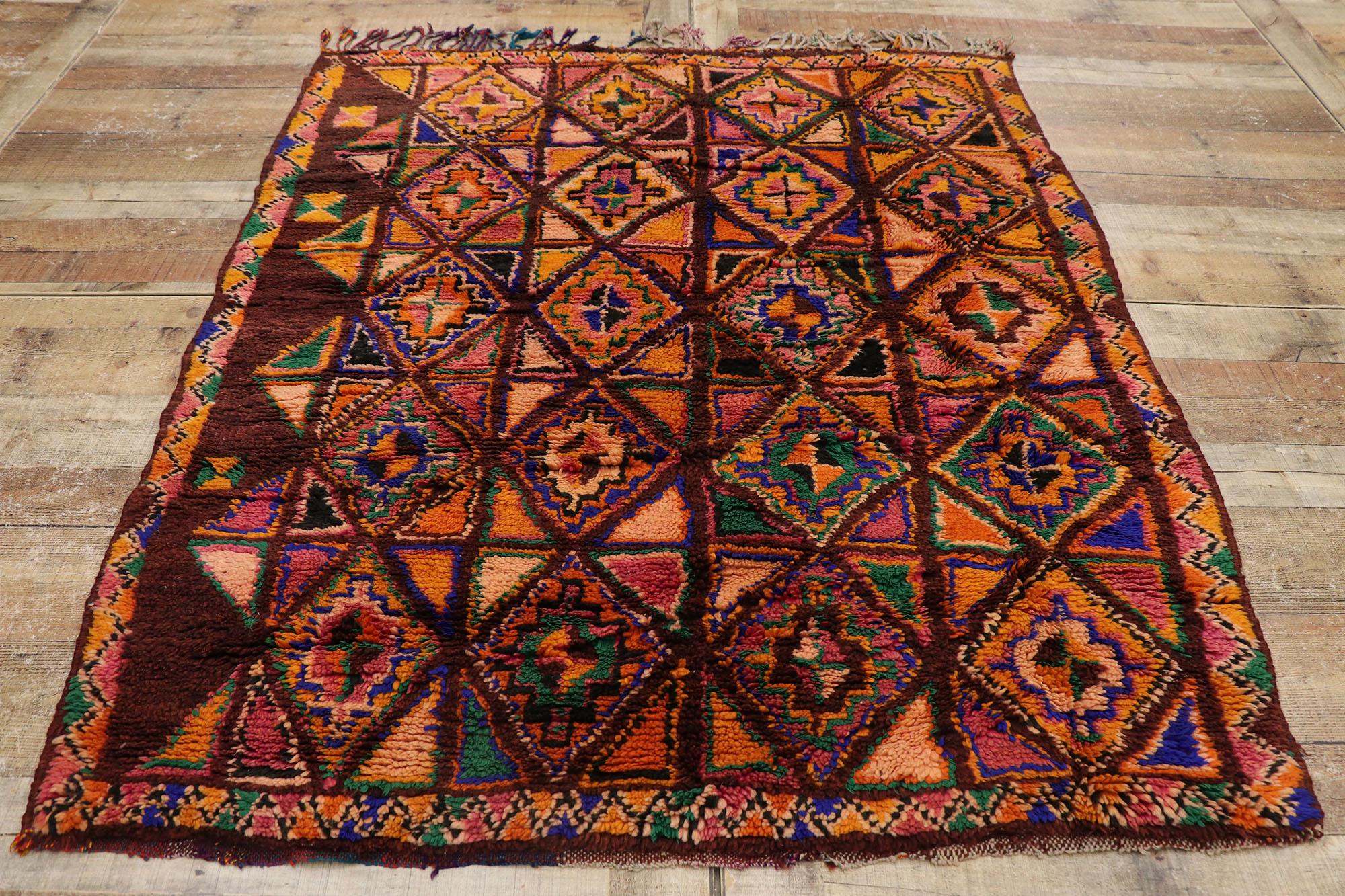 Vintage Berber Boujad Moroccan Rug with Boho Chic Tribal Style For Sale 1