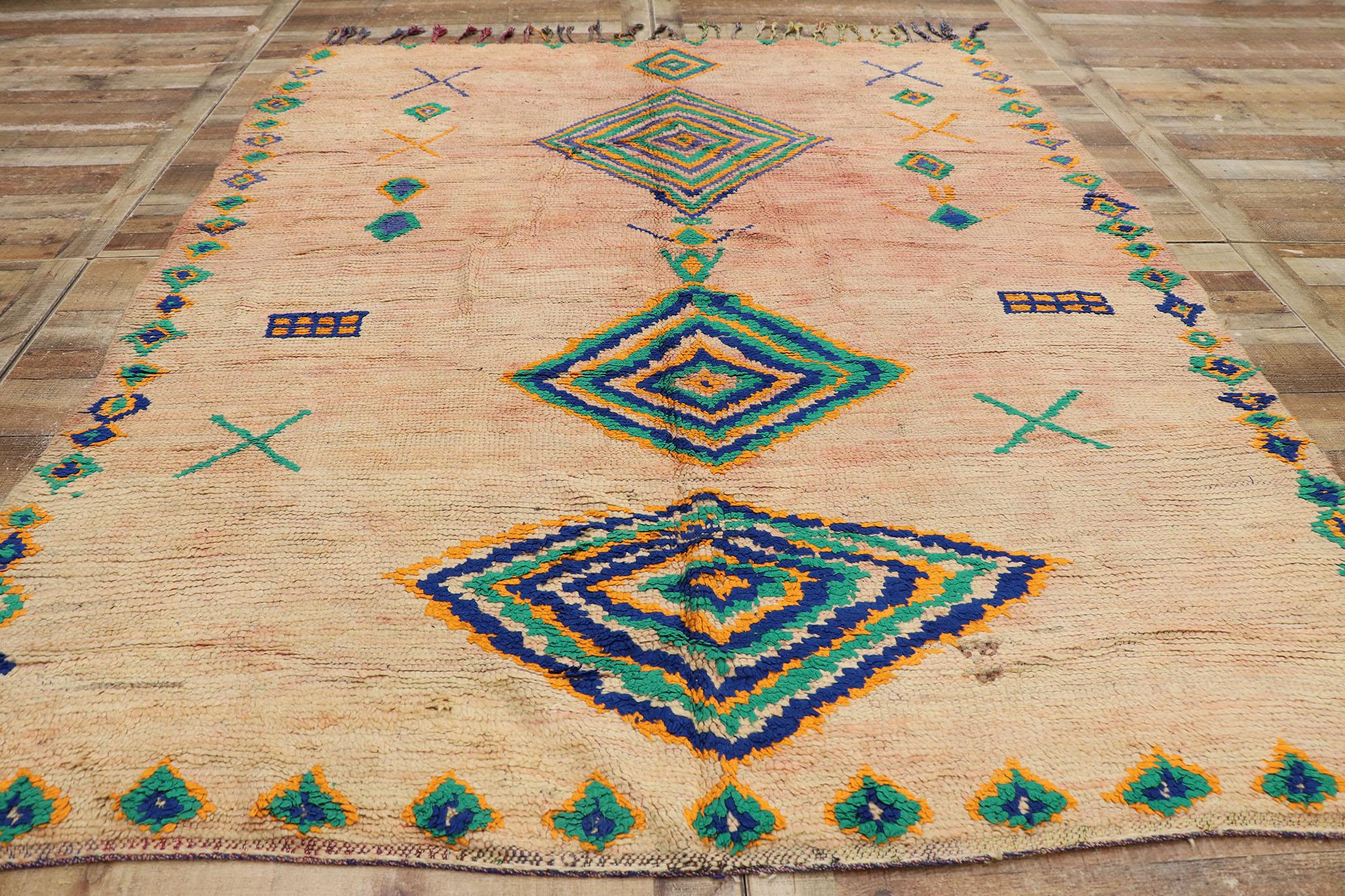 Wool Vintage Berber Boujad Moroccan Rug with Boho Chic Tribal Style
