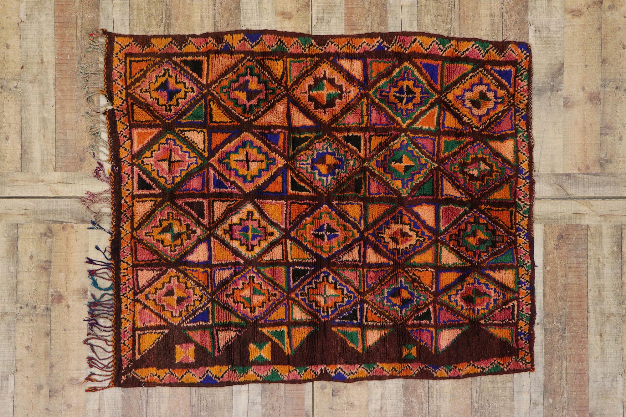 Vintage Berber Boujad Moroccan Rug with Boho Chic Tribal Style For Sale 2