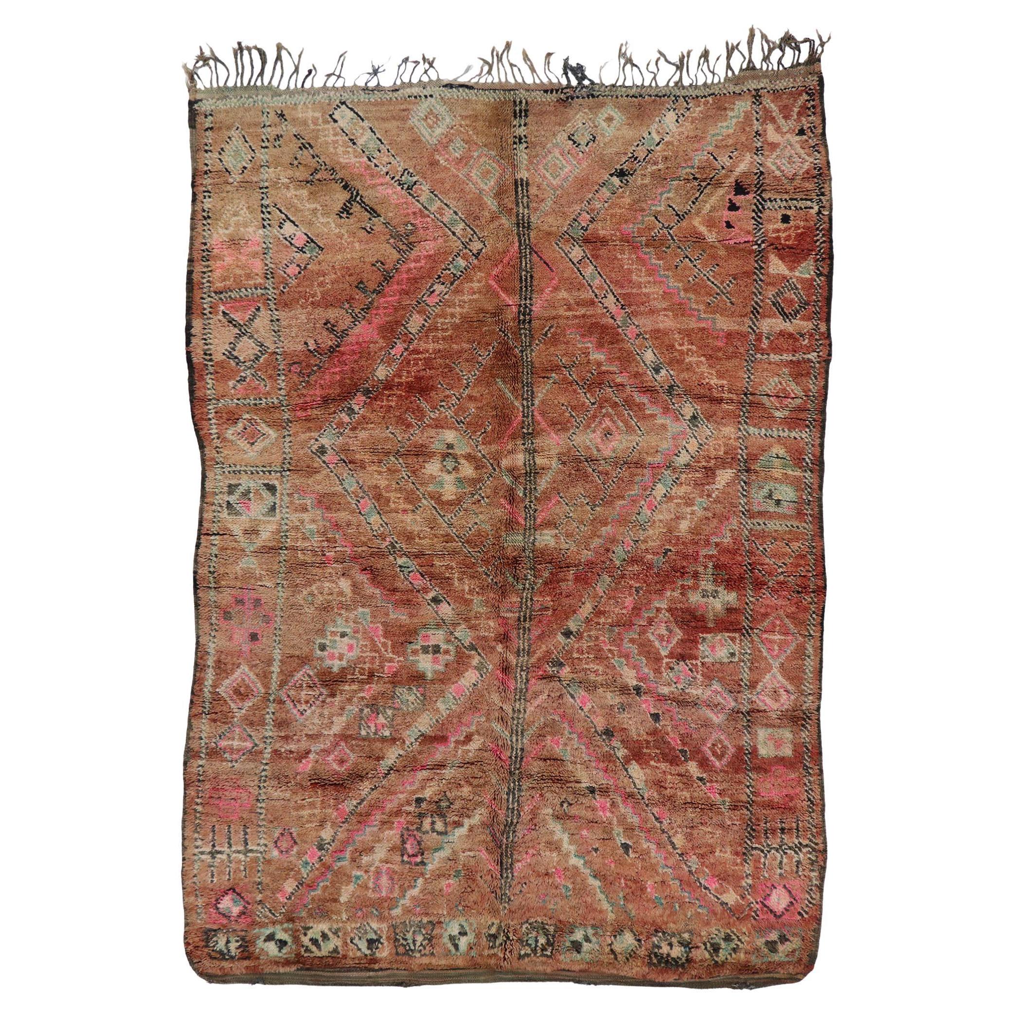 Vintage Boujad Moroccan Rug, Tribal Enchantment Meets Global Boho Chic For Sale