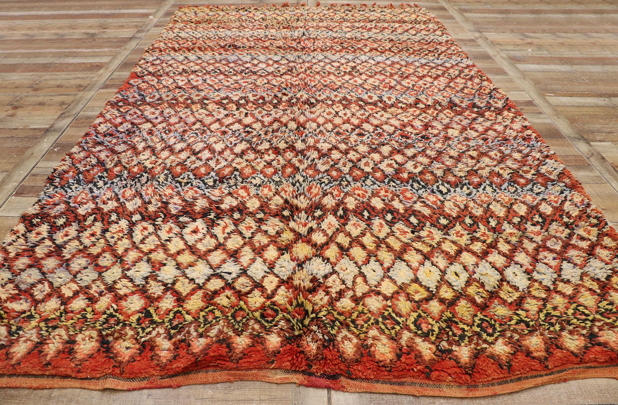 Wool Vintage Berber Boujad Moroccan Rug with Mid-Century Modern Style For Sale