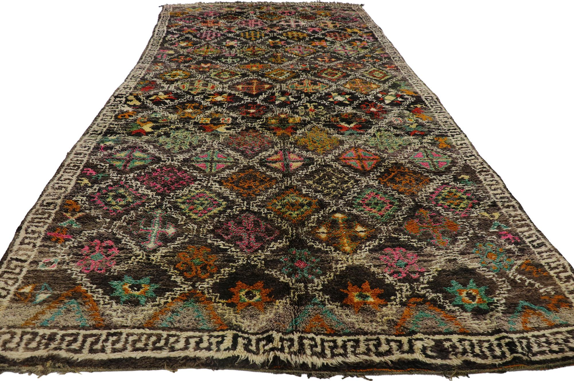 Hand-Knotted Vintage Berber Boujad Moroccan Rug with Tribal Boho Chic Style For Sale