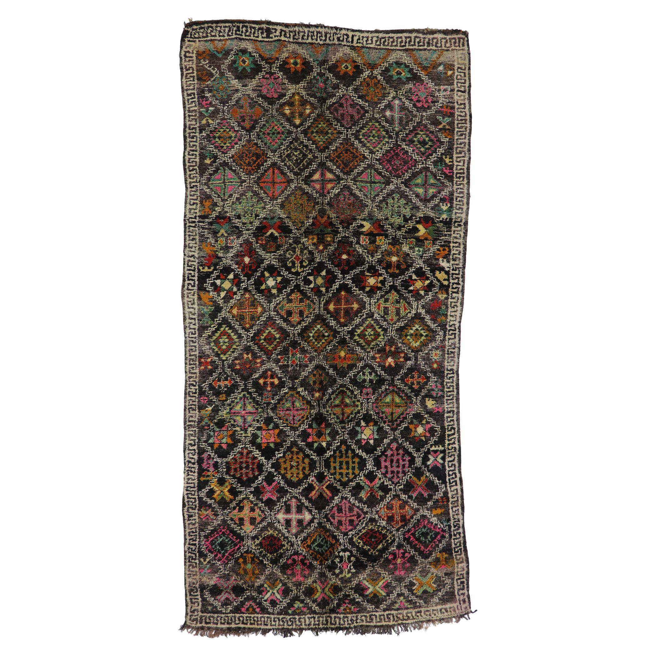 Vintage Berber Boujad Moroccan Rug with Tribal Boho Chic Style For Sale