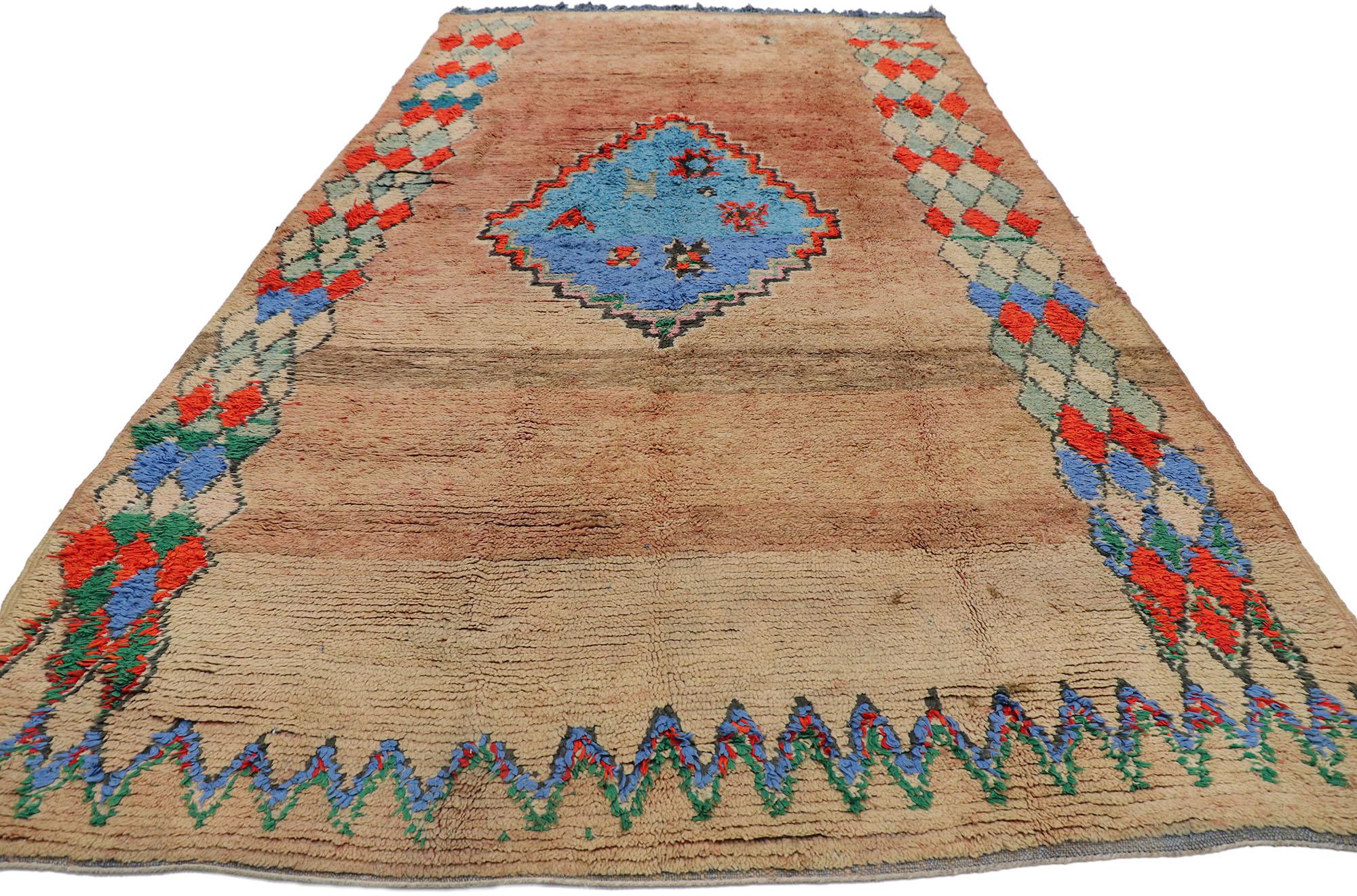 Hand-Knotted Vintage Berber Boujad Moroccan Rug with Tribal Style For Sale