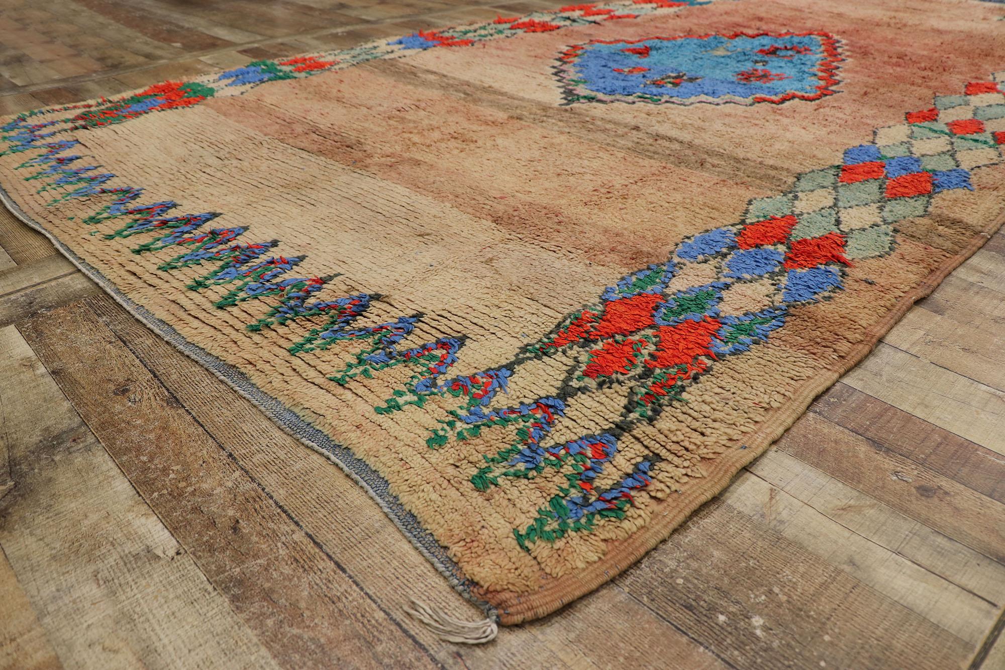 Wool Vintage Berber Boujad Moroccan Rug with Tribal Style For Sale