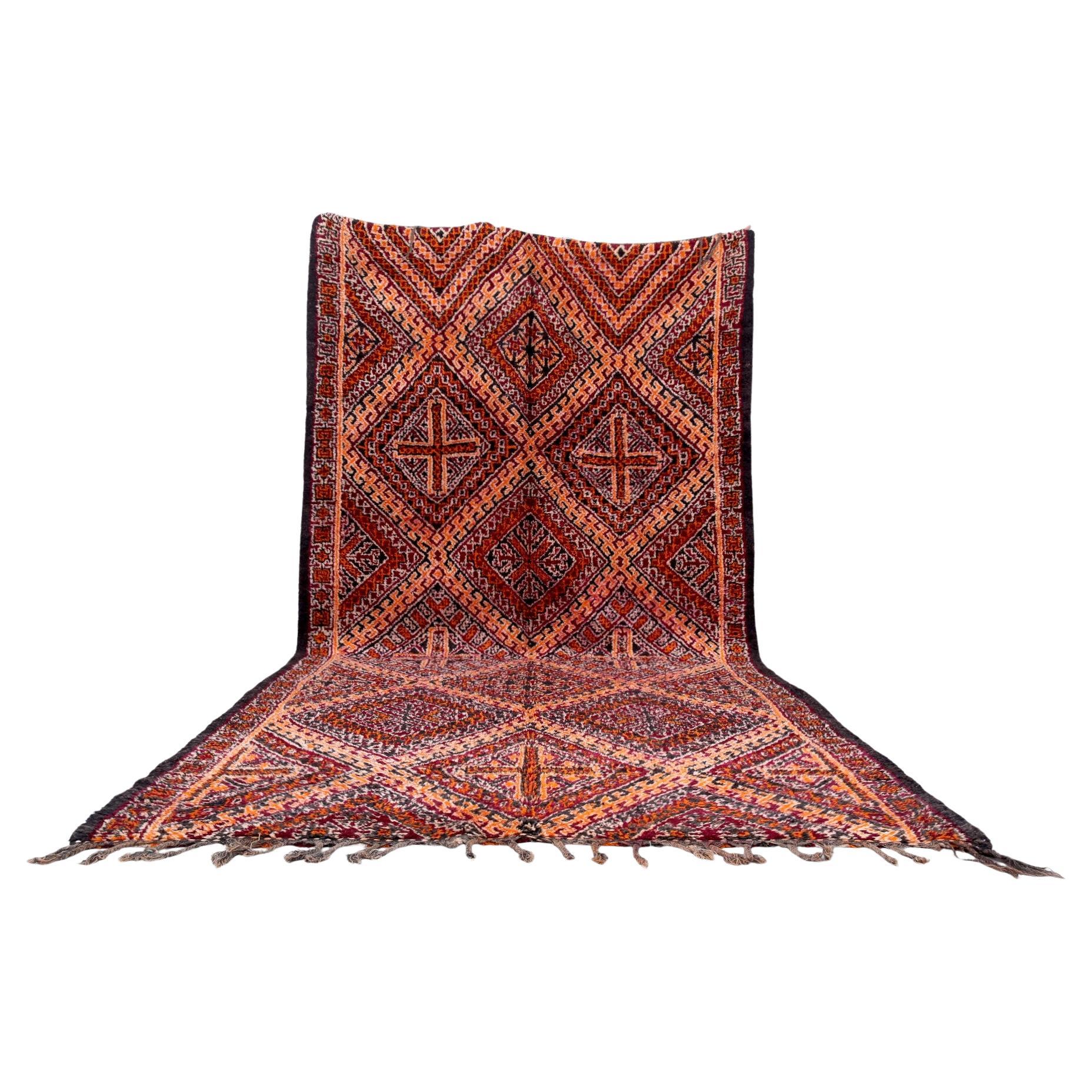 Vintage Berber Boujad Moroccan Rug with Tribal Style For Sale