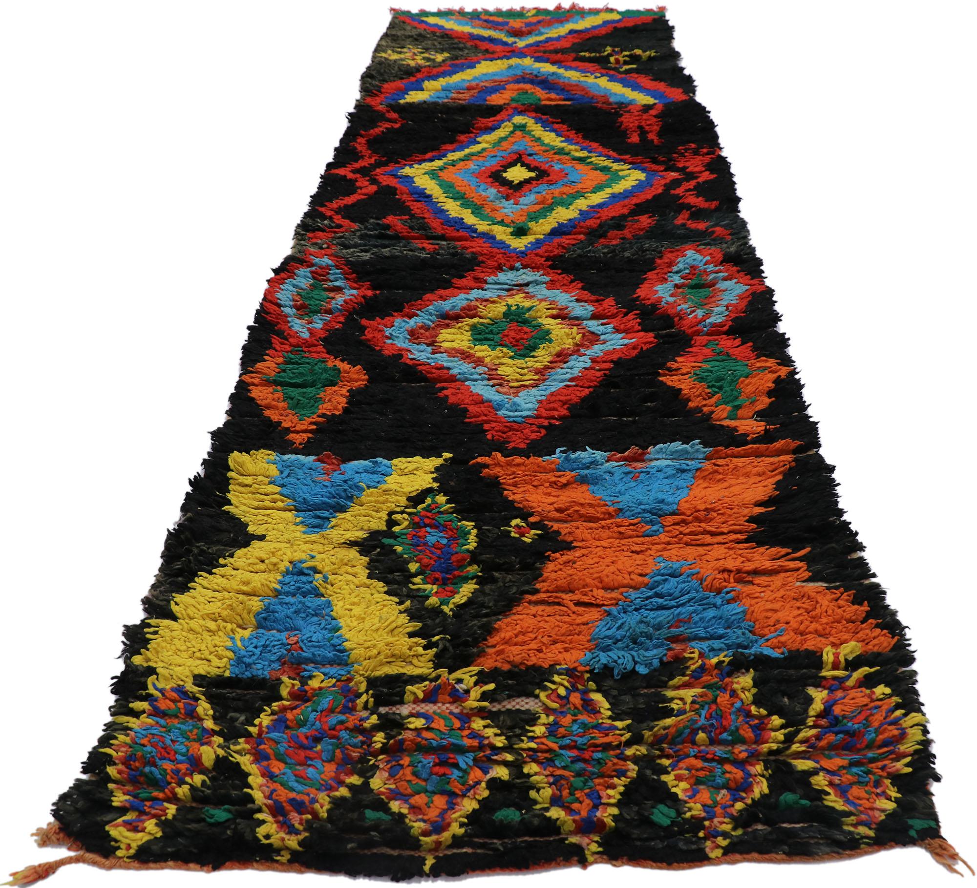 Hand-Knotted Vintage Berber Boujad Moroccan Runner with Tribal Style For Sale