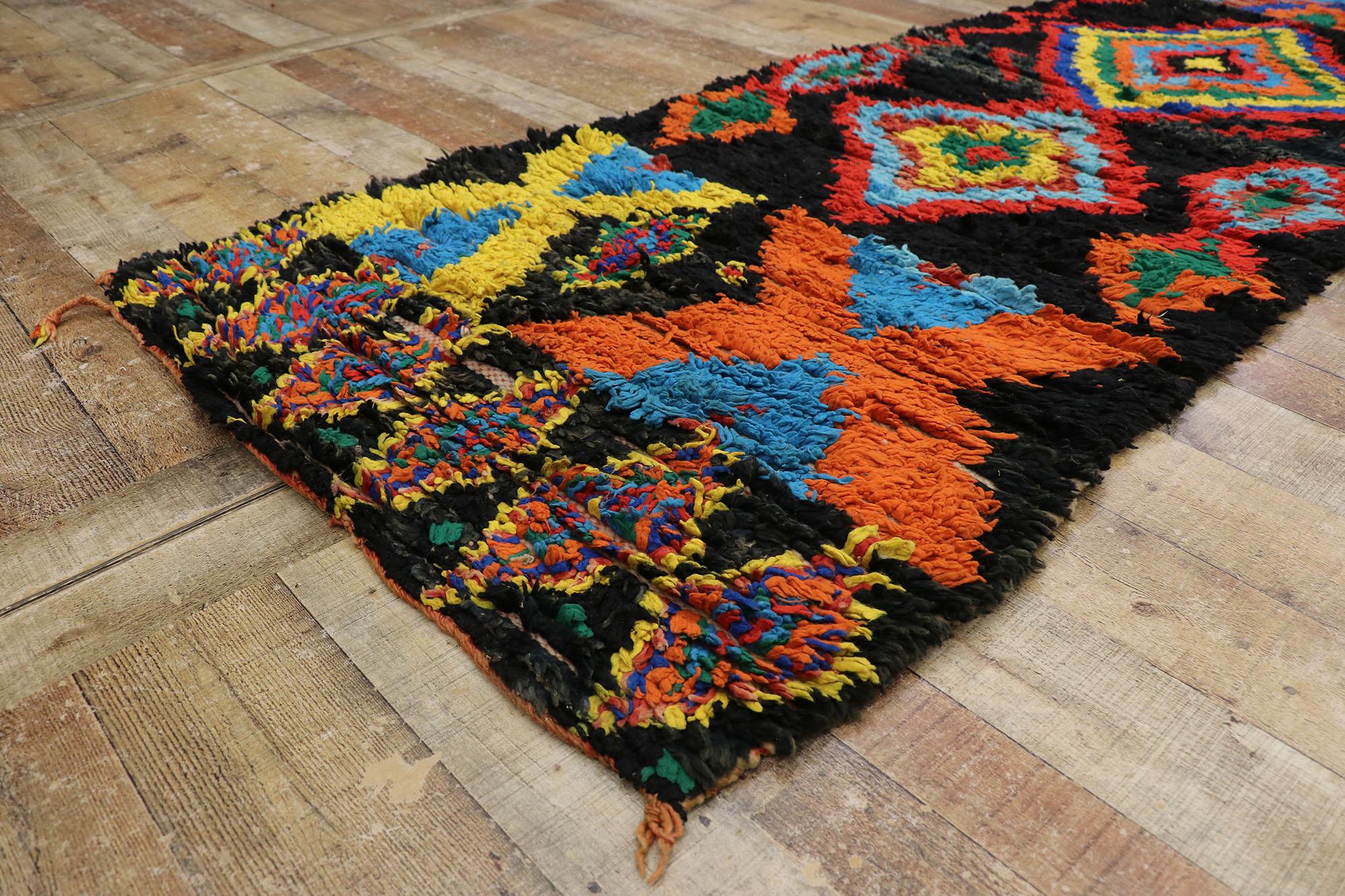 Wool Vintage Berber Boujad Moroccan Runner with Tribal Style For Sale