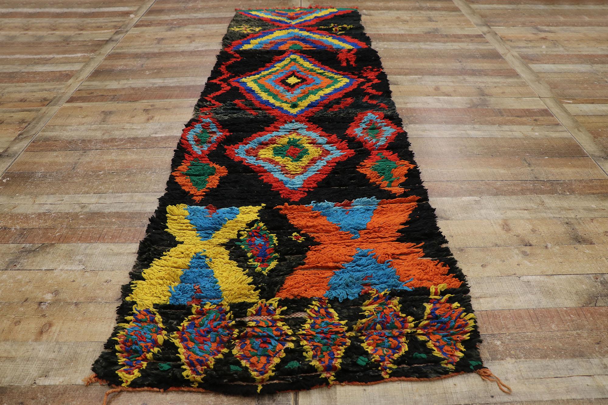Vintage Berber Boujad Moroccan Runner with Tribal Style For Sale 1