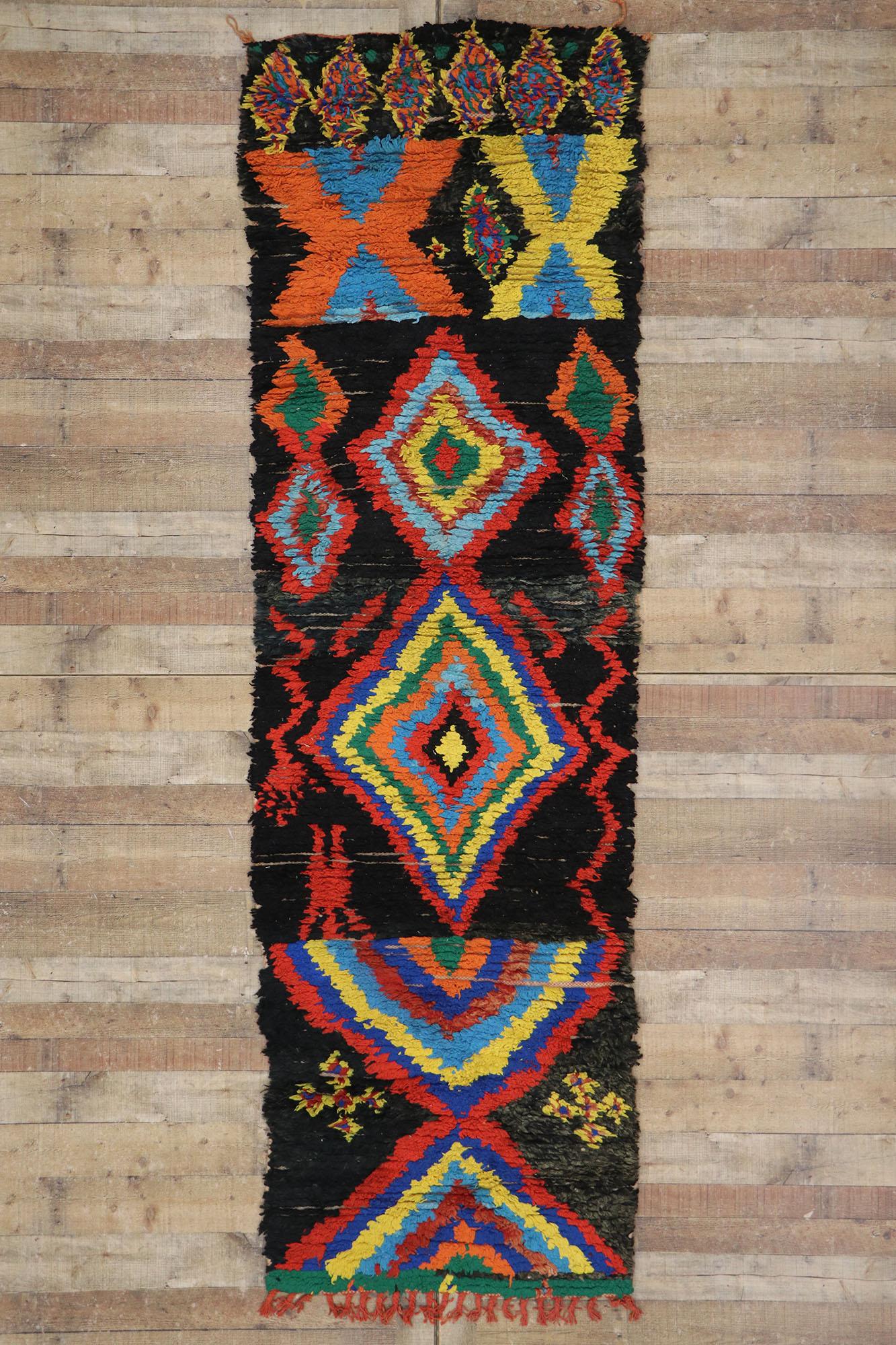 Vintage Berber Boujad Moroccan Runner with Tribal Style For Sale 2