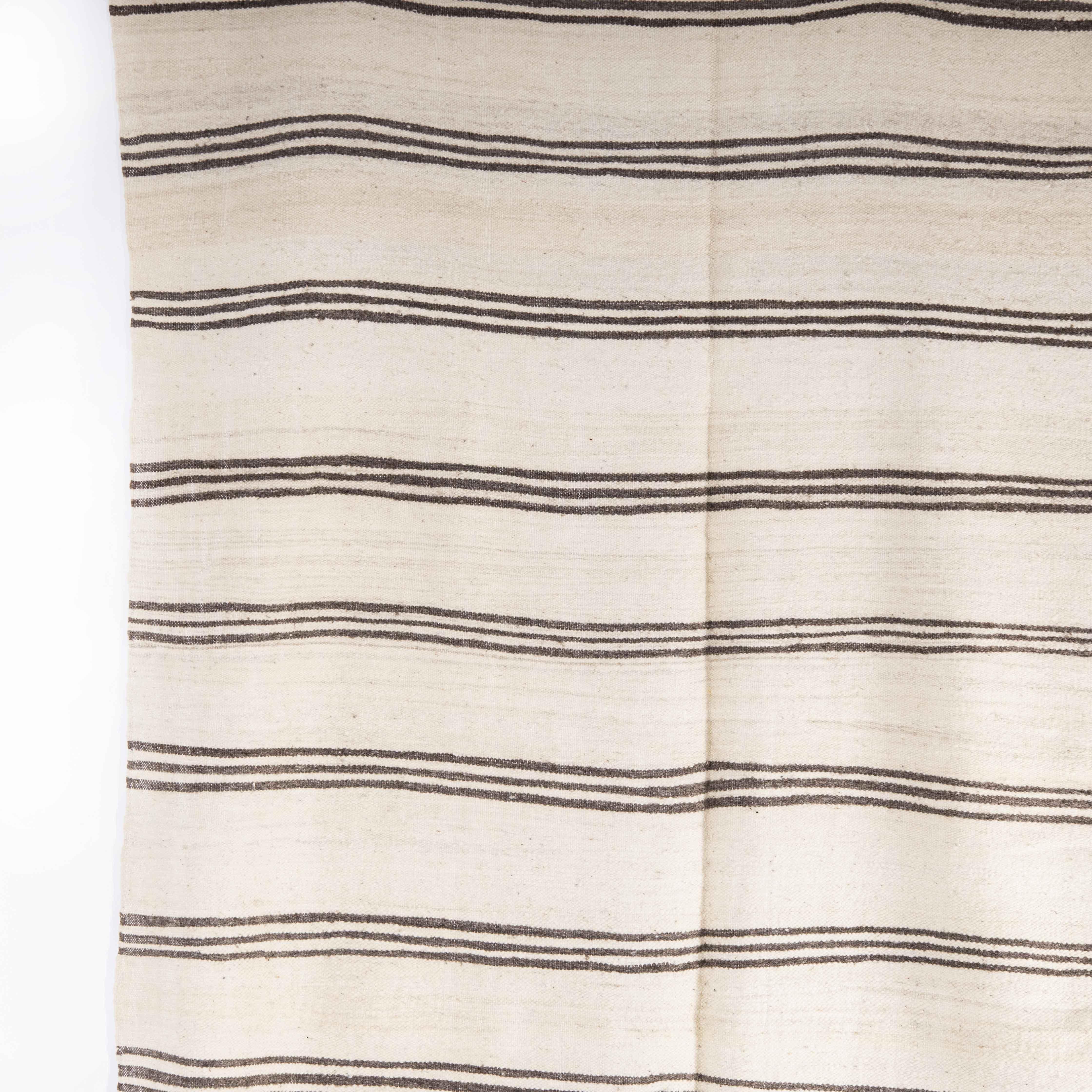 Vintage Berber Burnt  Monochrome Stripe Hanbel Rug In Good Condition In Hook, Hampshire
