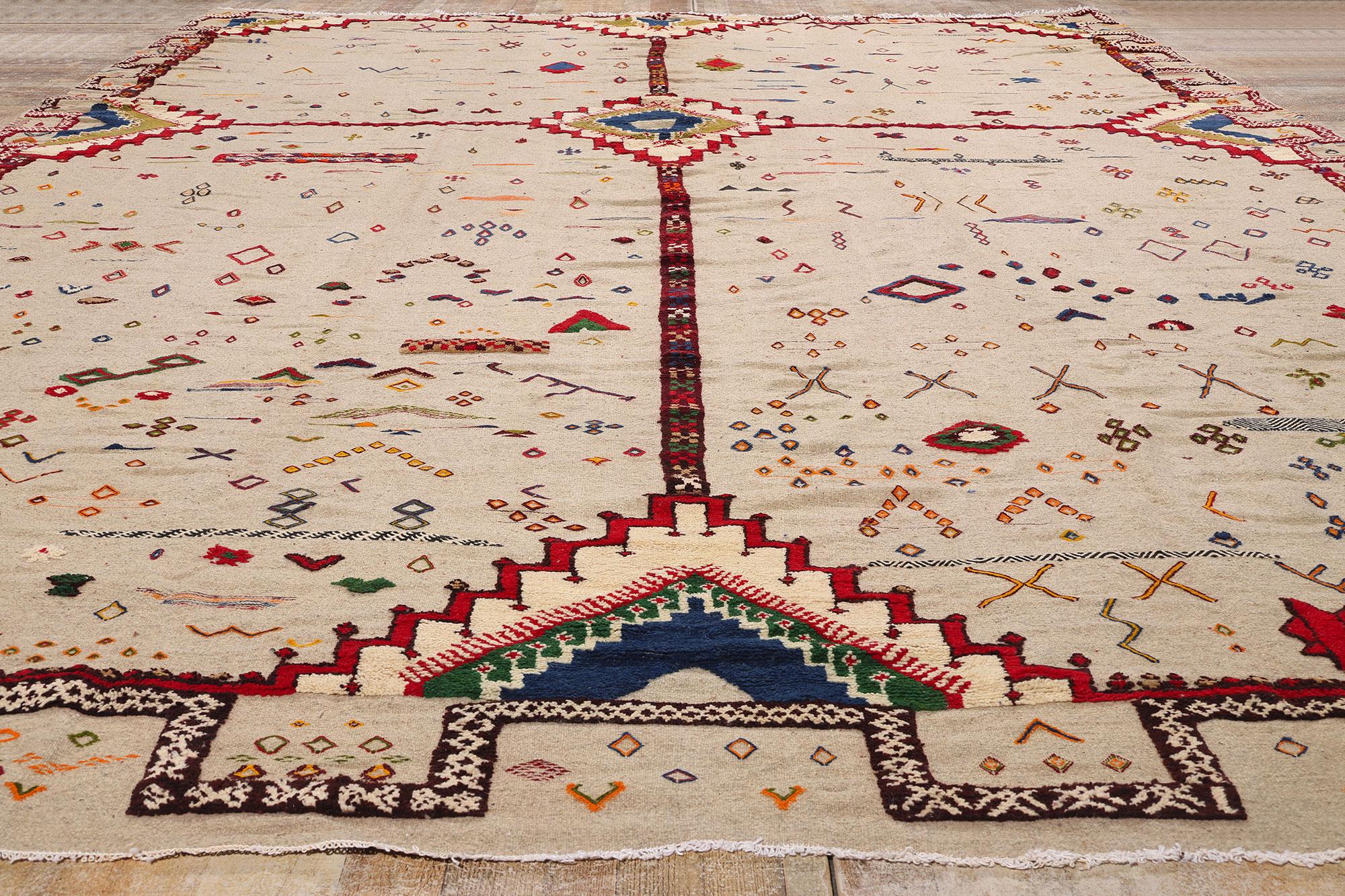 Alfombra marroquí bereber Glaoui de 1980 con diseño en relieve Lana en venta