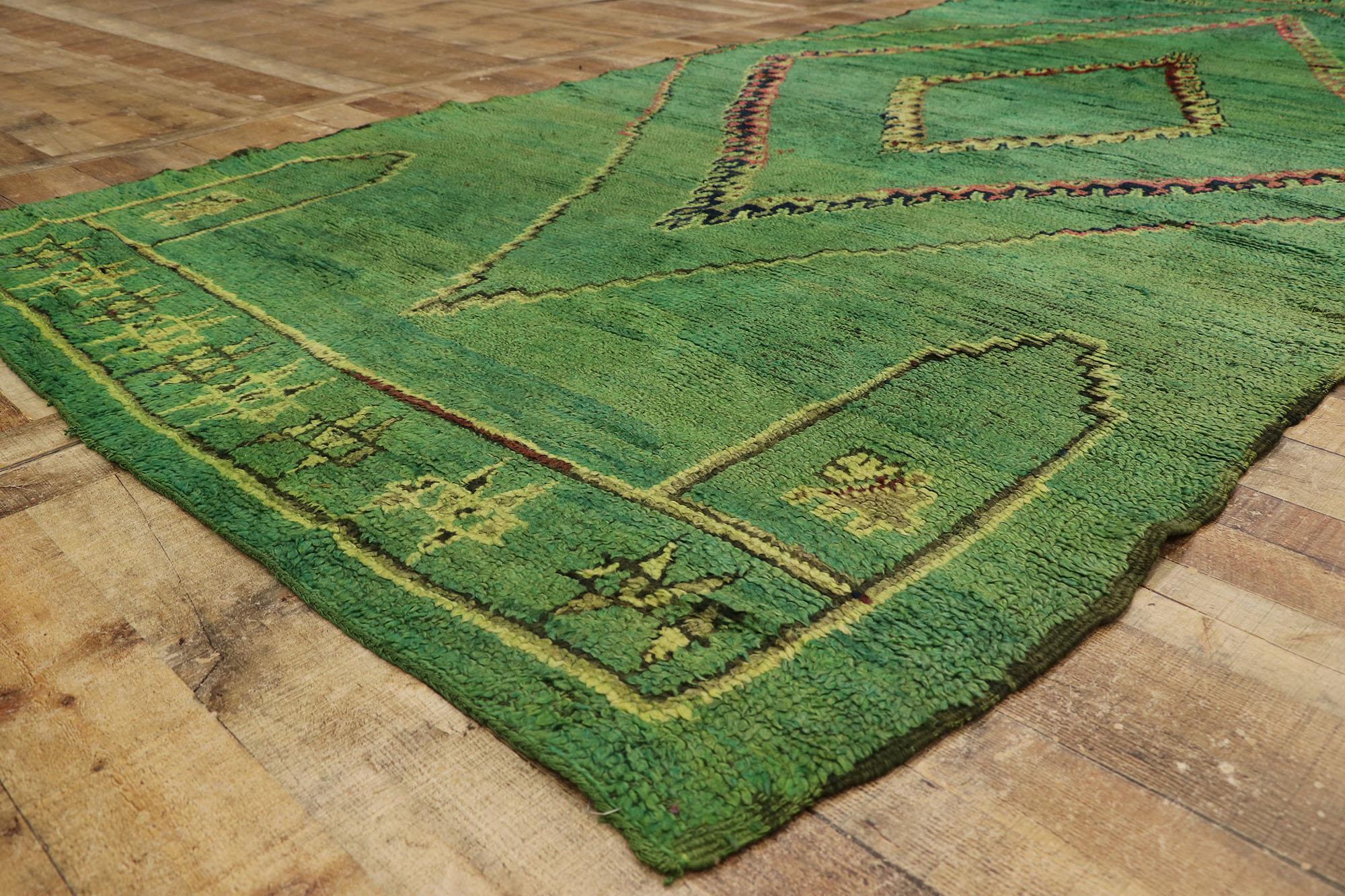 Hand-Knotted Vintage Berber Green Moroccan Rug with Bohemian Tribal Style For Sale