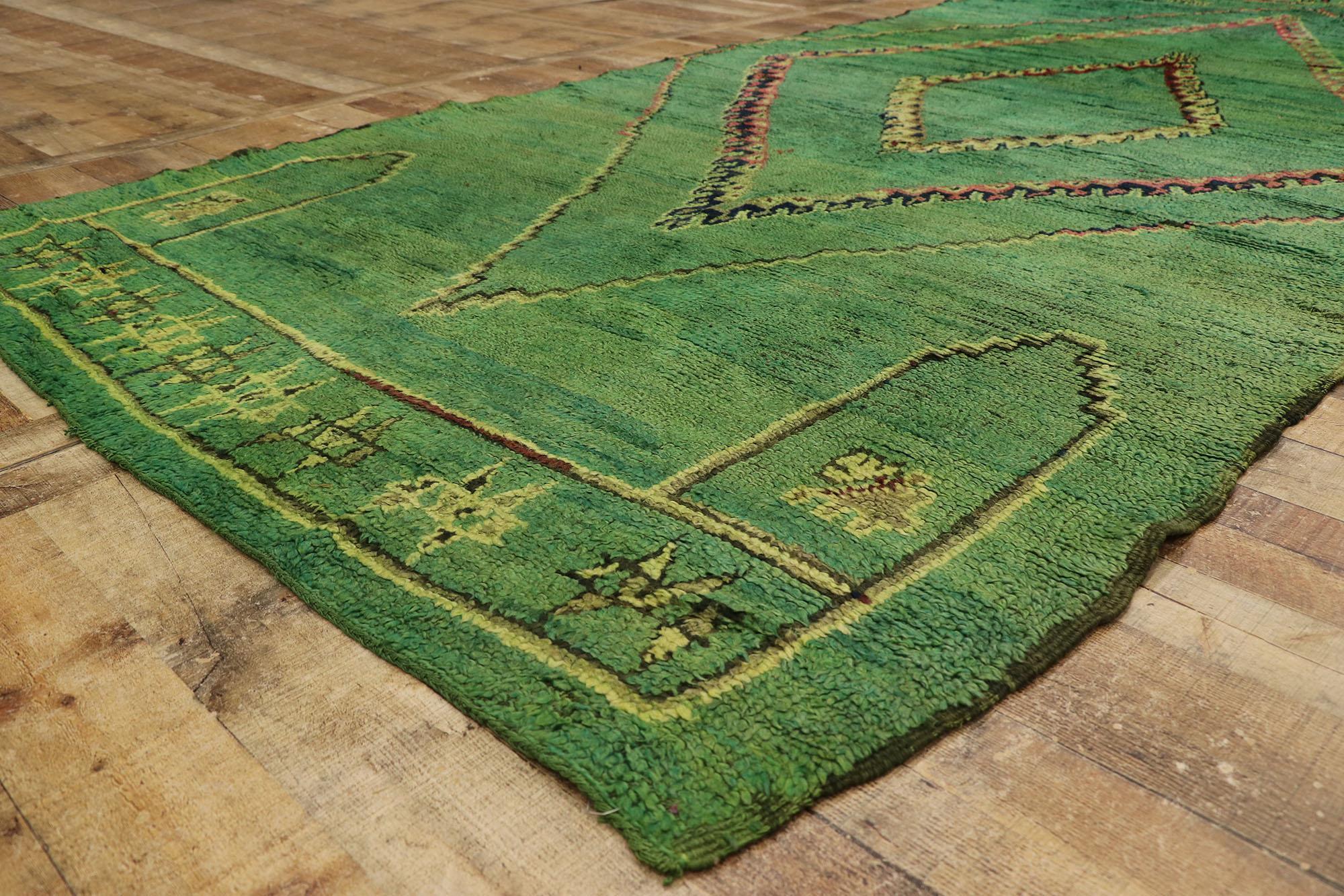 Hand-Knotted Vintage Berber Green Moroccan Rug with Tribal Style For Sale