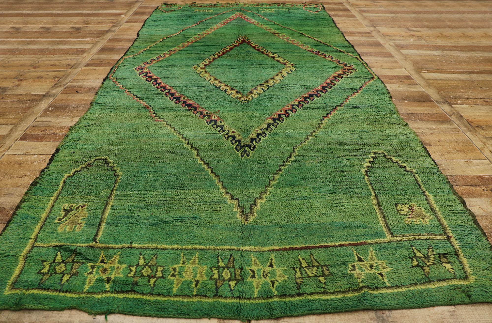 Vintage Berber Green Moroccan Rug with Tribal Style In Good Condition For Sale In Dallas, TX