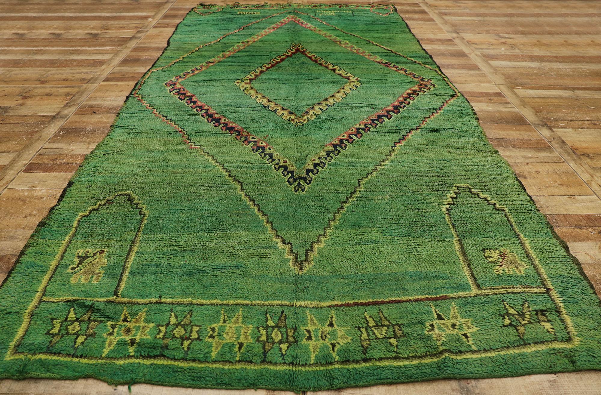 Vintage Berber Green Moroccan Rug with Bohemian Tribal Style In Good Condition For Sale In Dallas, TX