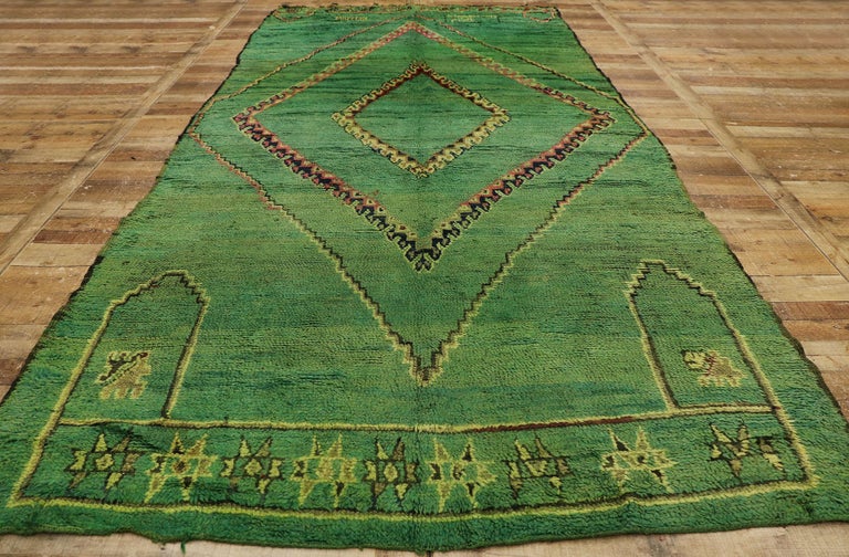 Greenarbic Rug Patterns Vintage Berber Green Moroccan Rug with Tribal Style For Sale at 1stDibs
