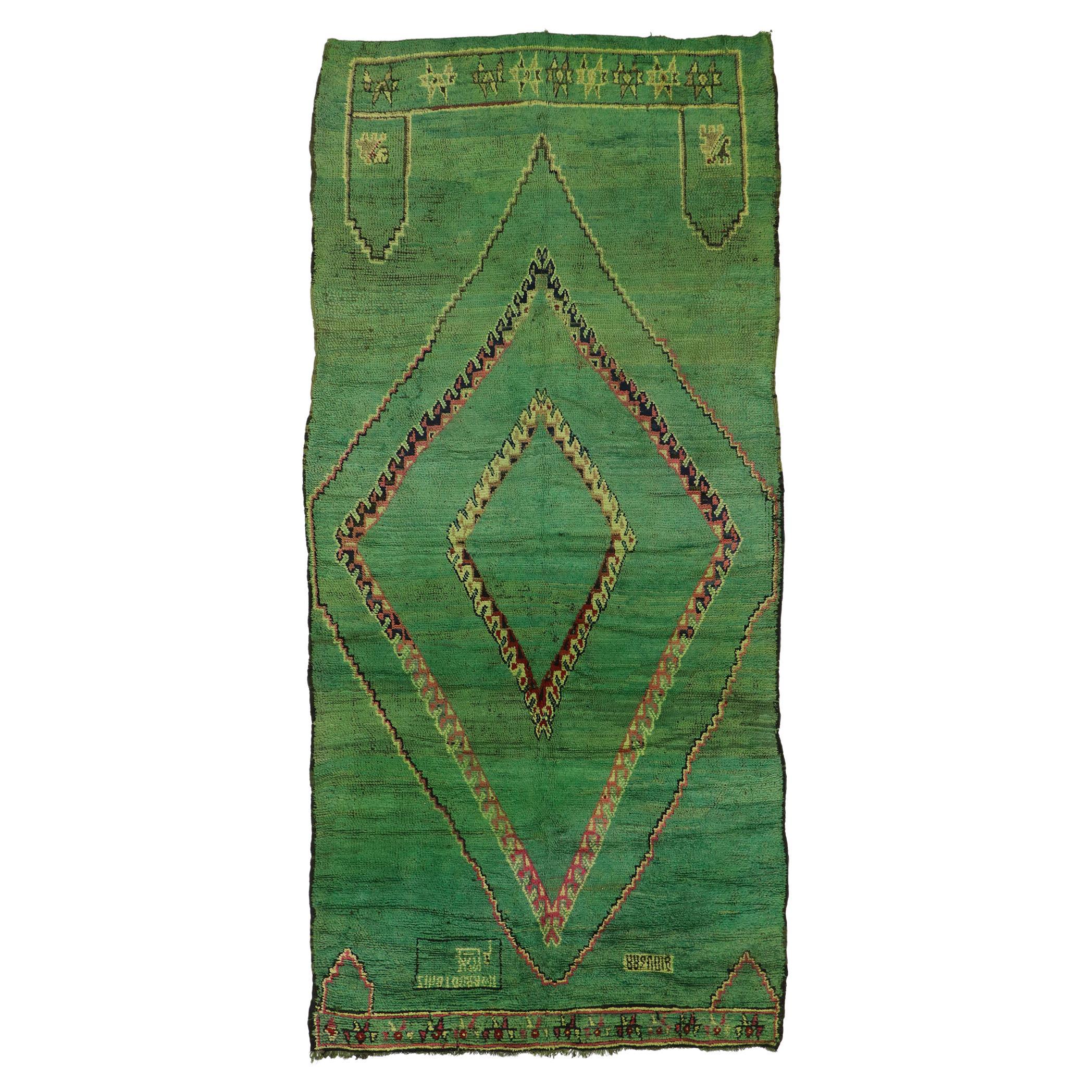 Vintage Berber Green Moroccan Rug with Tribal Style For Sale