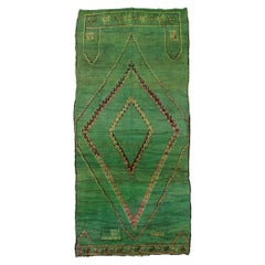 Vintage Berber Green Moroccan Rug with Tribal Style