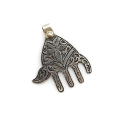 Ciondolo vintage berbero "Mano di Fatima"/Hamsa in argento sterling con motivo astratto
