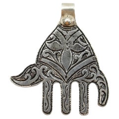 Ciondolo vintage berbero "Mano di Fatima"/Hamsa in argento sterling con motivo astratto
