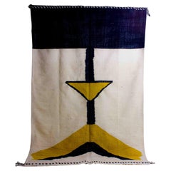 Vintage berber kilim rug in wool with abstract shapes in yellow and black