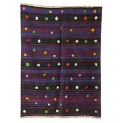 Vintage-Berber-Kelim-Teppich mit bunten Pompon-Büscheln, 65 x 83 in