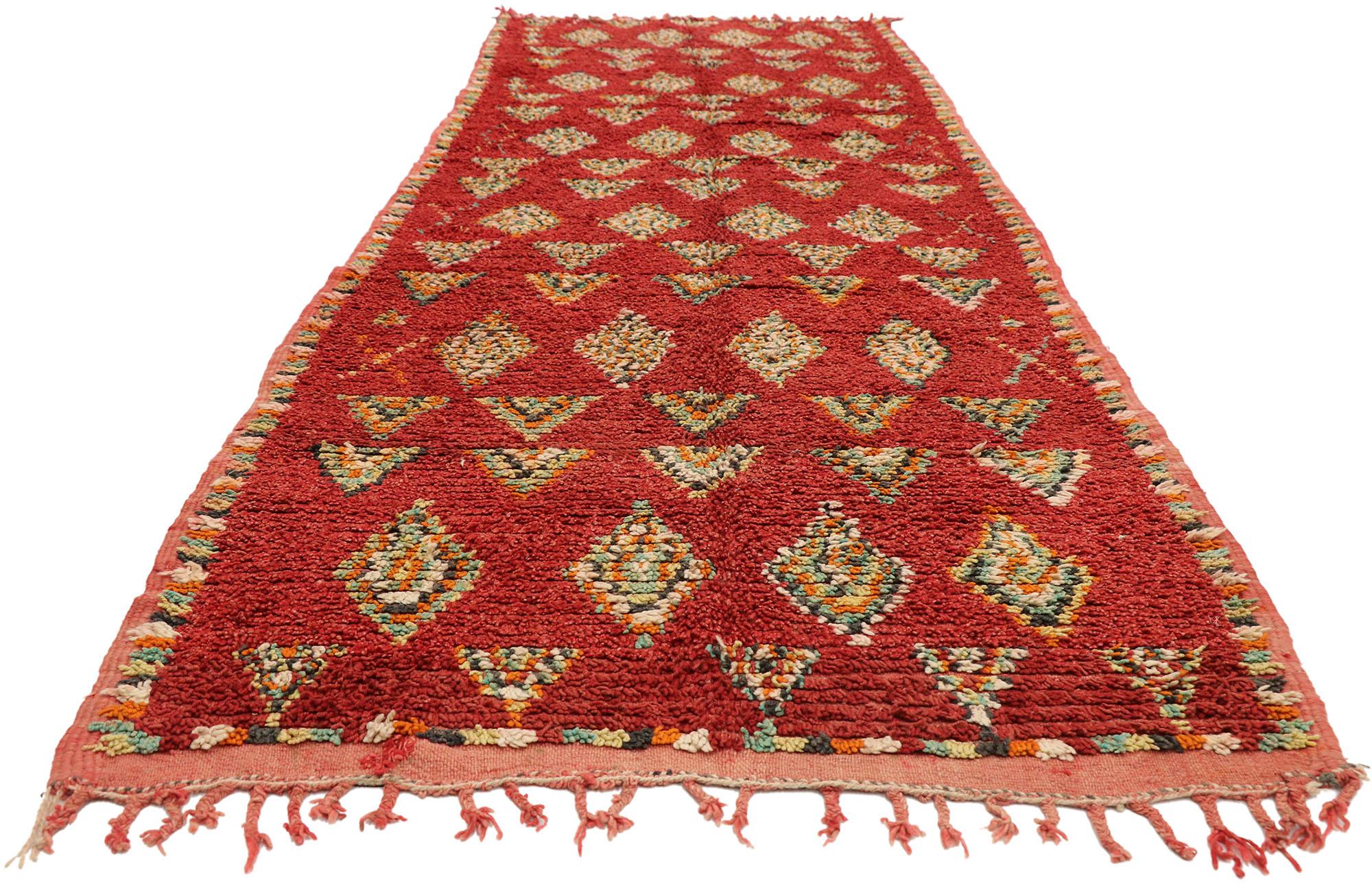 Hand-Knotted Vintage Berber Moroccan Azilal Rug, Boho Chic Meets Cozy Tribal Enchantment For Sale