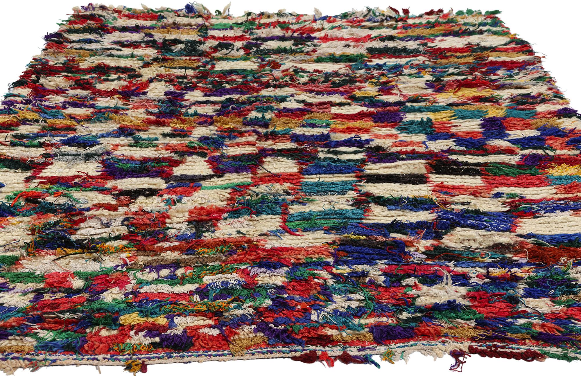 Hand-Knotted Vintage Berber Moroccan Azilal Rug, Boho Chic Meets Cozy Tribal Enchantment For Sale