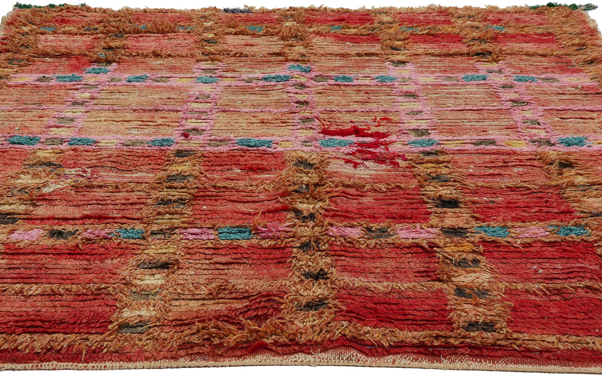 Hand-Knotted Vintage Berber Moroccan Azilal Rug, Boho Chic Meets Cozy Tribal Enchantment For Sale