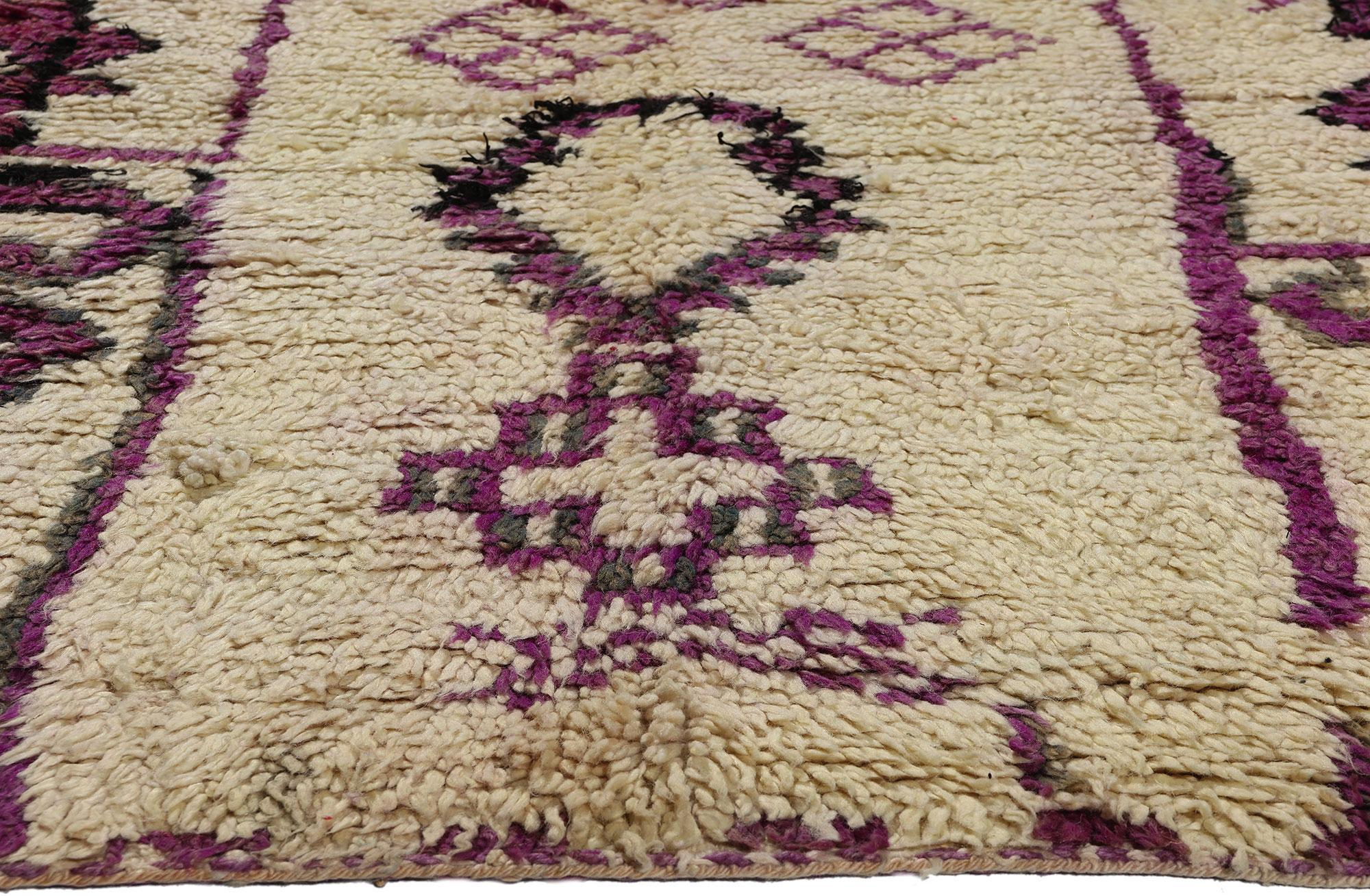 Vintage Berber Moroccan Azilal Rug, Boho Chic Meets Cozy Tribal Enchantment In Good Condition For Sale In Dallas, TX