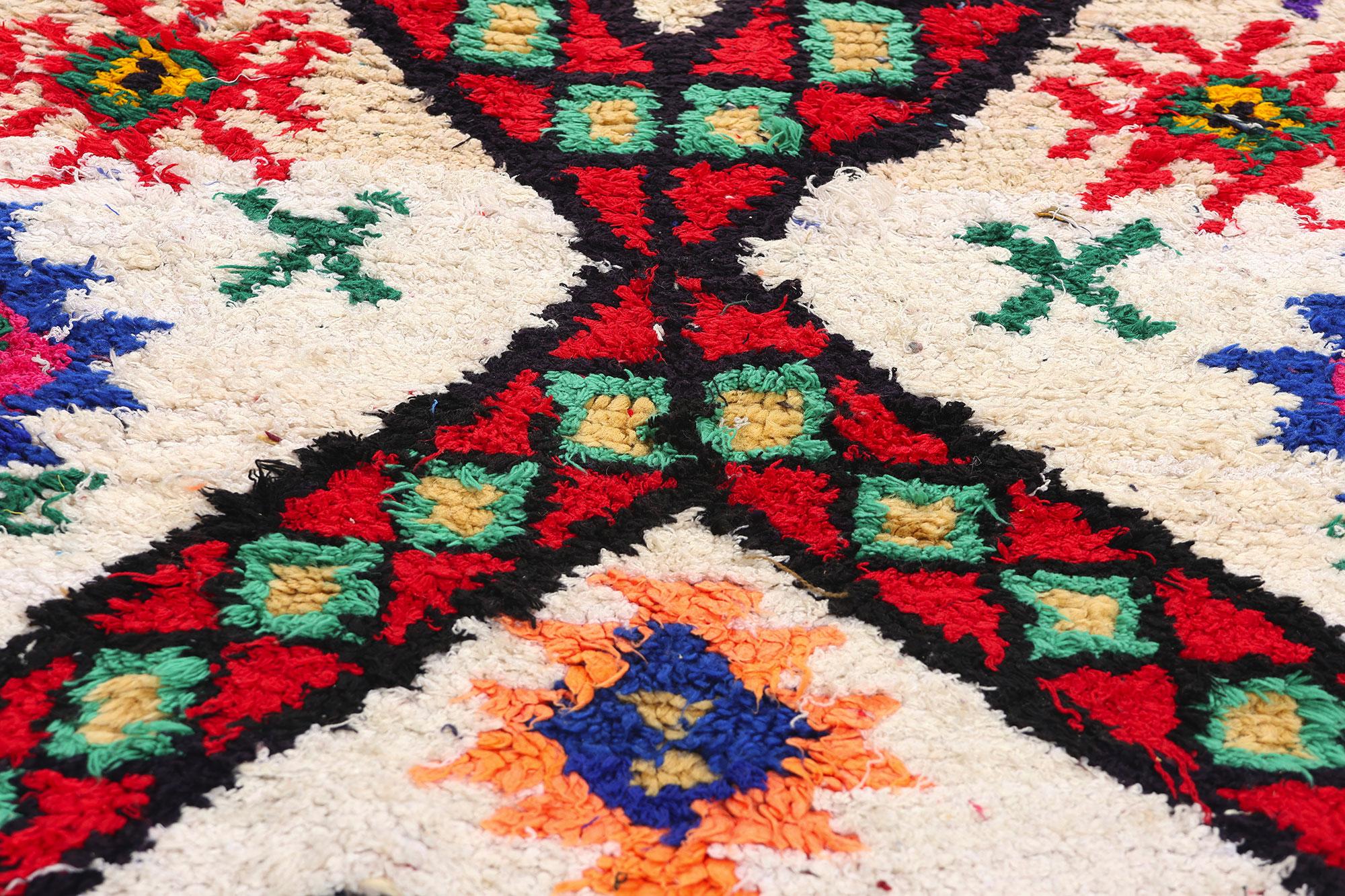 20th Century Vintage Berber Moroccan Azilal Rug, Boho Chic Meets Cozy Tribal Enchantment For Sale