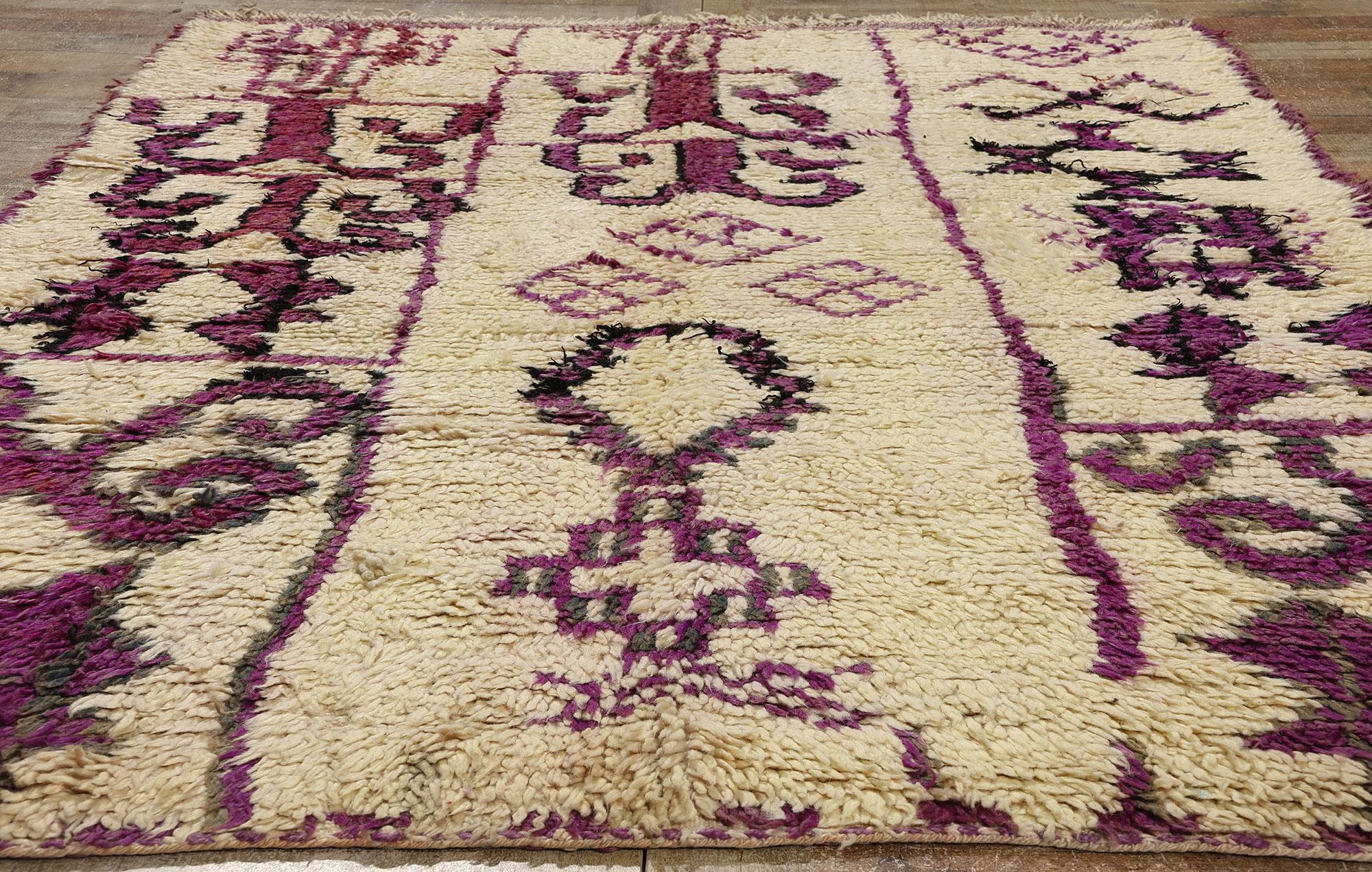 Vintage Berber Moroccan Azilal Rug, Boho Chic Meets Cozy Tribal Enchantment For Sale 2