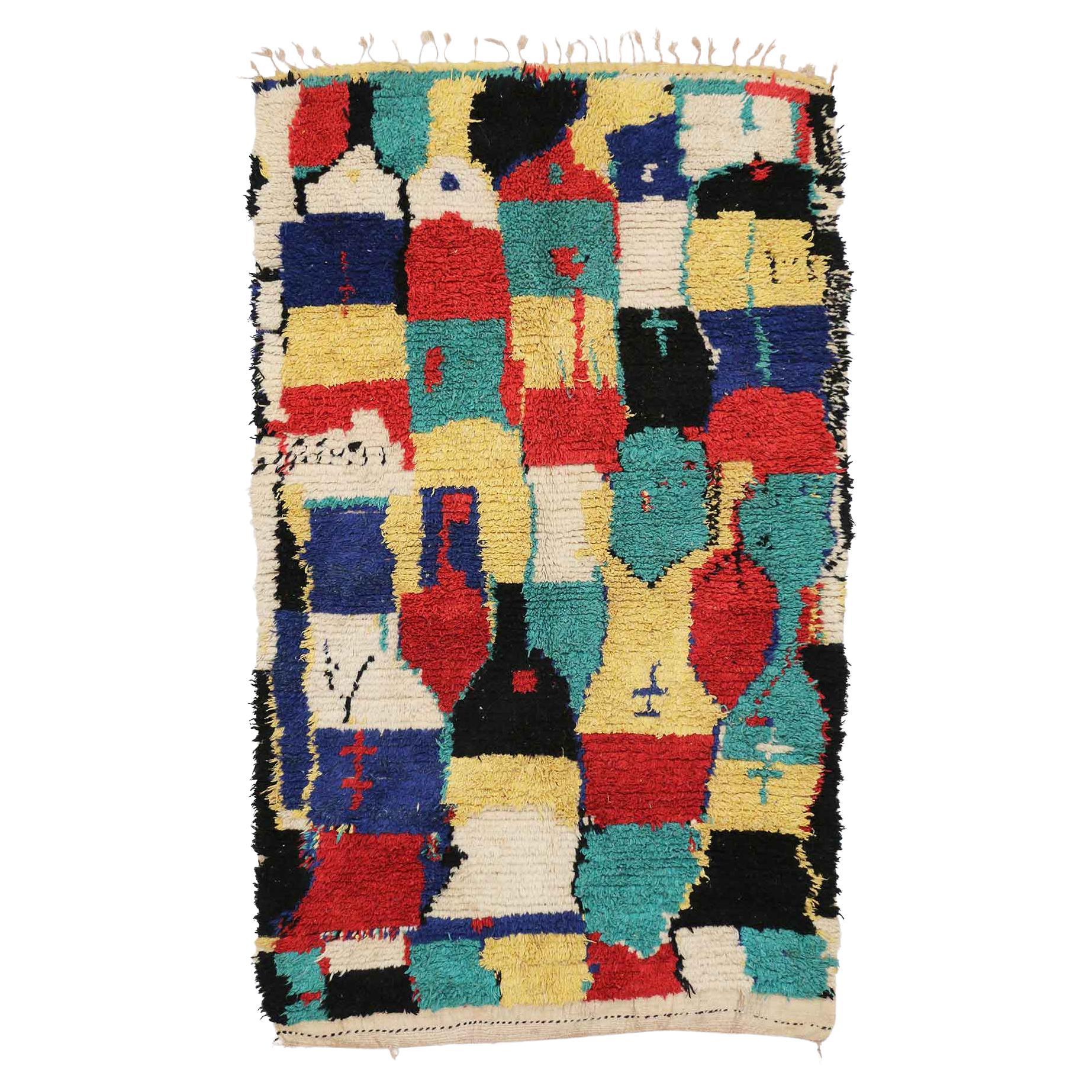 Marokkanischer Azilal-Teppich aus Berber, Boho Chic Meets Cozy Tribal Enchantment, Vintage