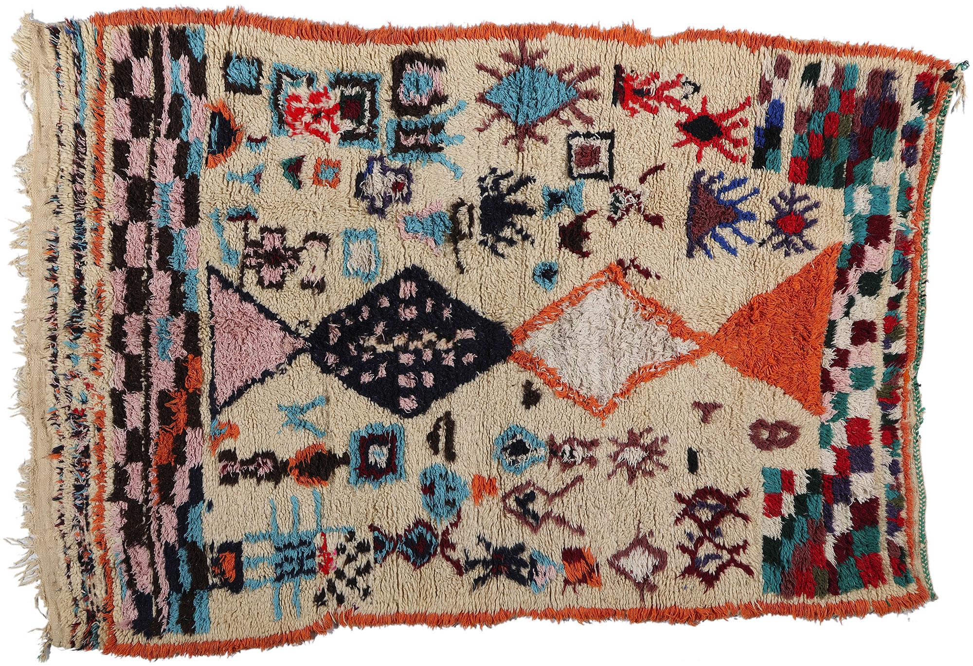 Vintage Berber Moroccan Azilal Rug, Boho Chic Meets Tribal Enchantment For Sale 3