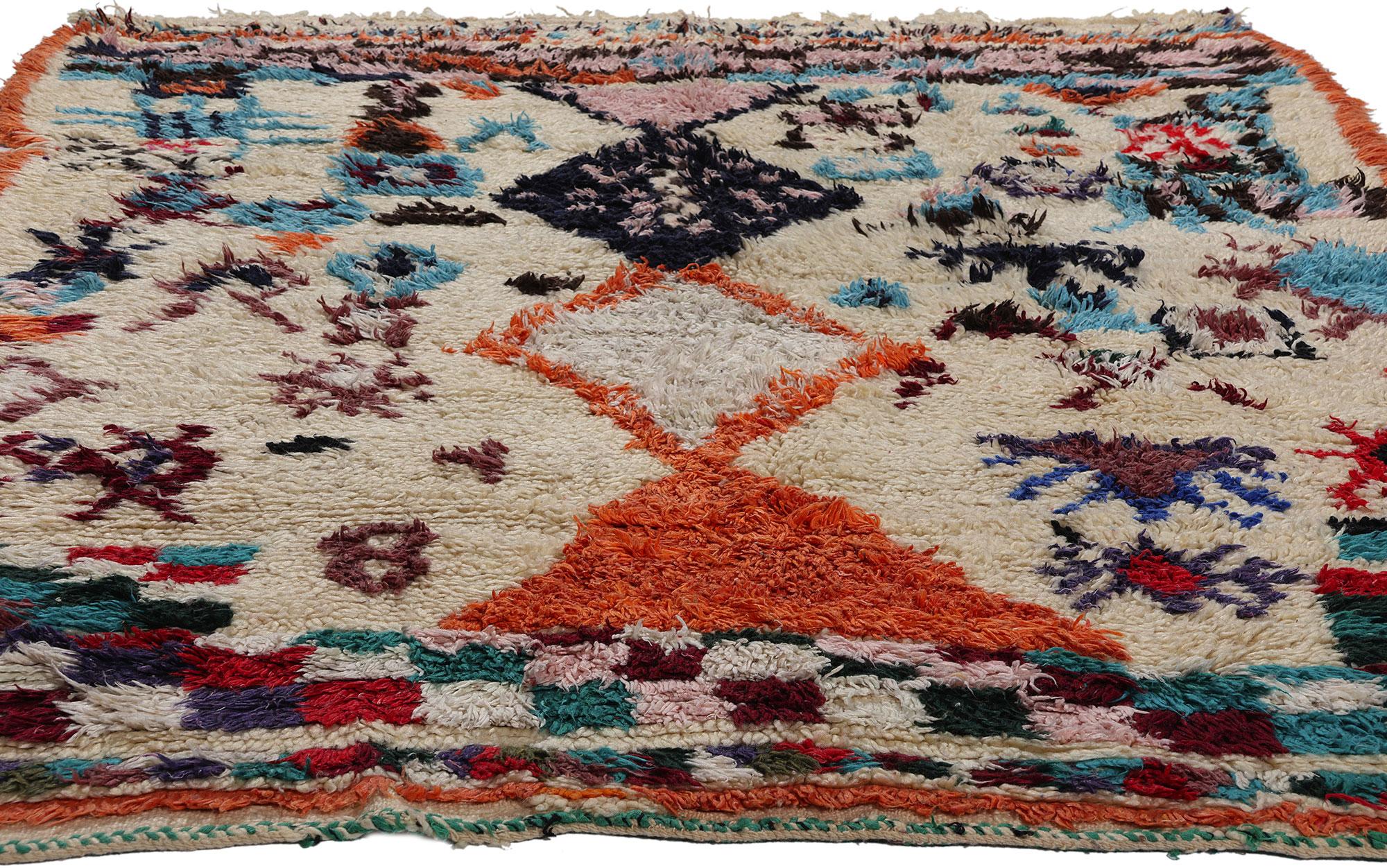 Bohemian Vintage Berber Moroccan Azilal Rug, Boho Chic Meets Tribal Enchantment For Sale