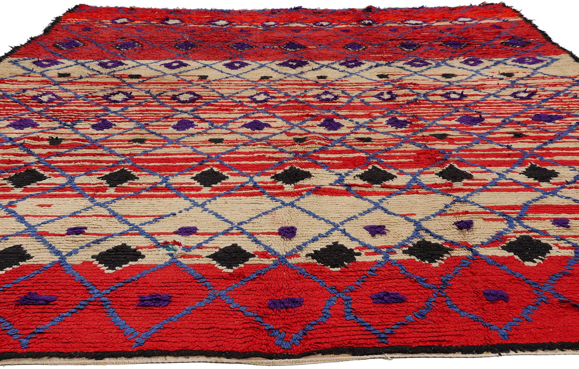Modern Vintage Berber Moroccan Azilal Rug, Boho Chic Meets Tribal Enchantment For Sale