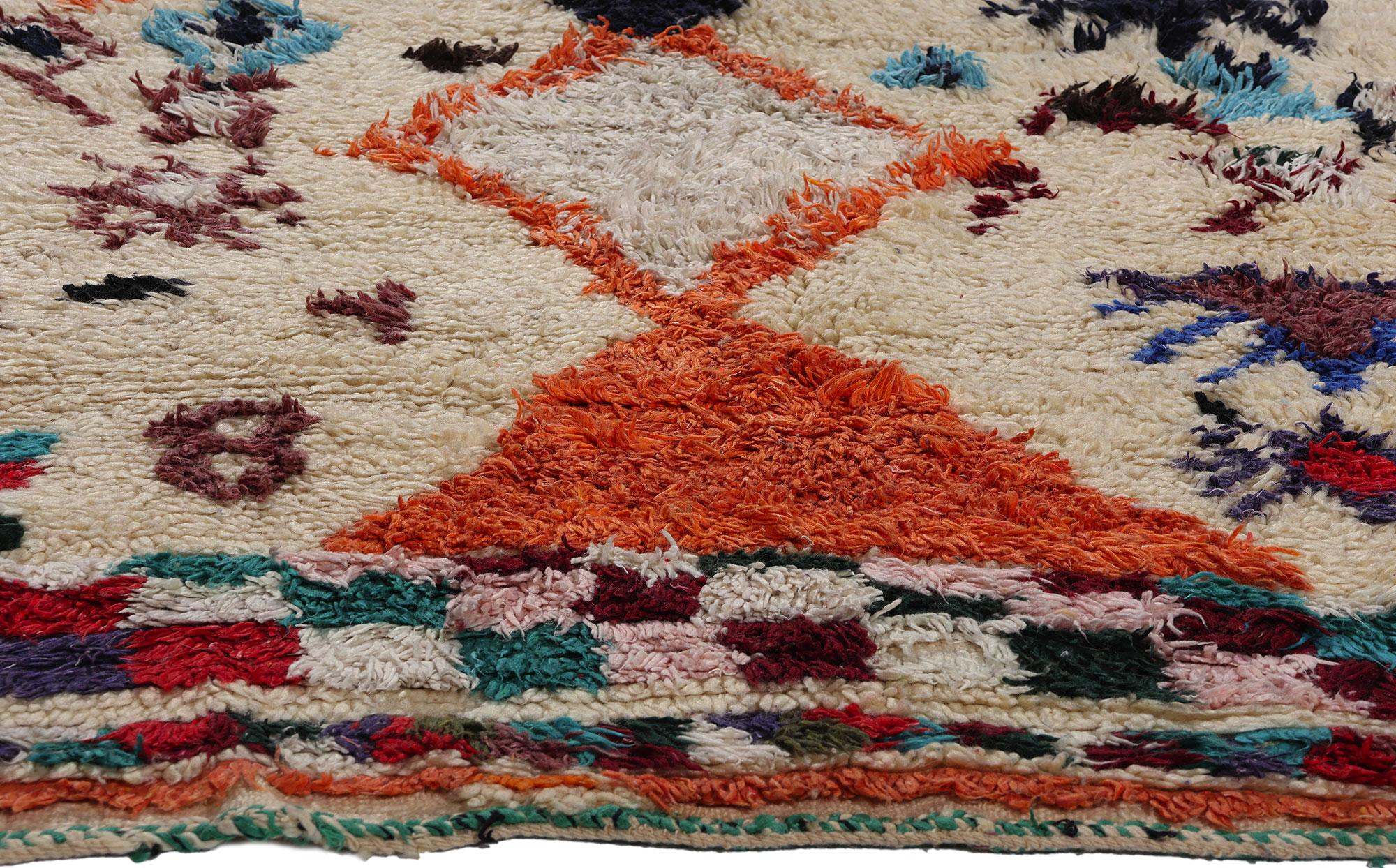 Hand-Knotted Vintage Berber Moroccan Azilal Rug, Boho Chic Meets Tribal Enchantment For Sale