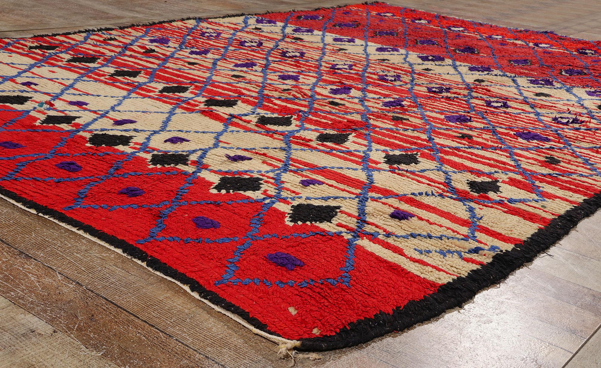 Wool Vintage Berber Moroccan Azilal Rug, Boho Chic Meets Tribal Enchantment For Sale