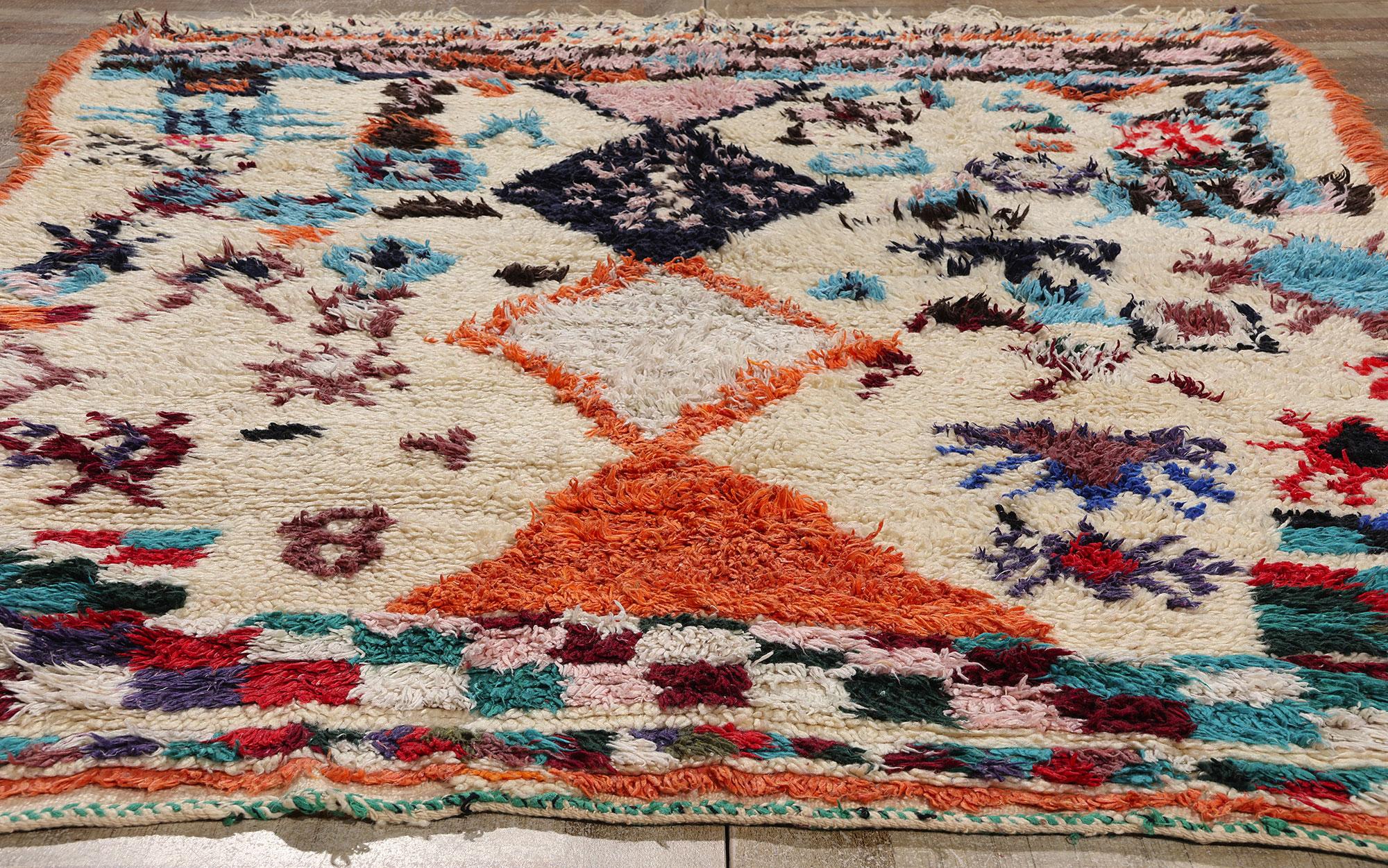 Vintage Berber Moroccan Azilal Rug, Boho Chic Meets Tribal Enchantment For Sale 1