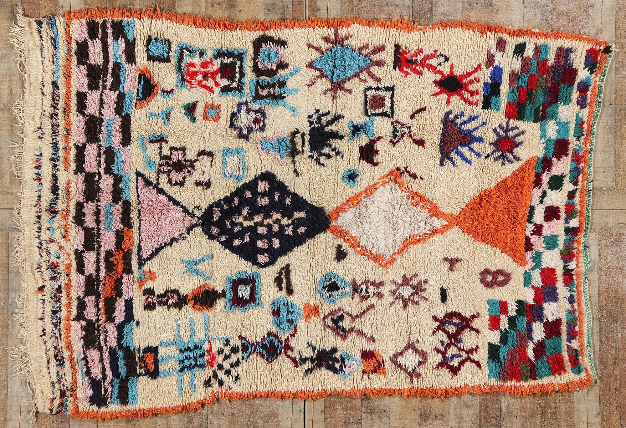 Vintage Berber Moroccan Azilal Rug, Boho Chic Meets Tribal Enchantment For Sale 2
