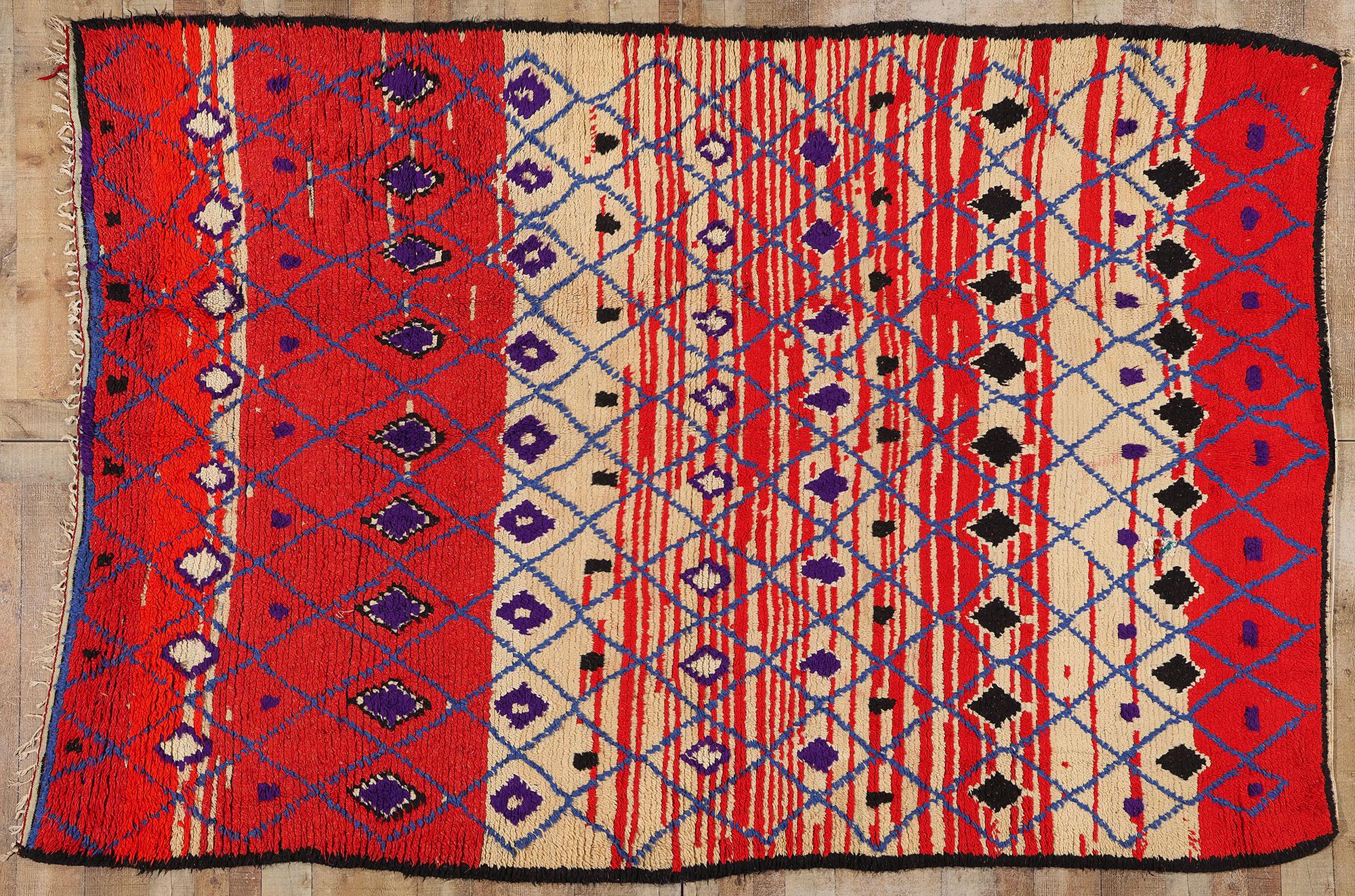 Vintage Berber Moroccan Azilal Rug, Boho Chic Meets Tribal Enchantment For Sale 2
