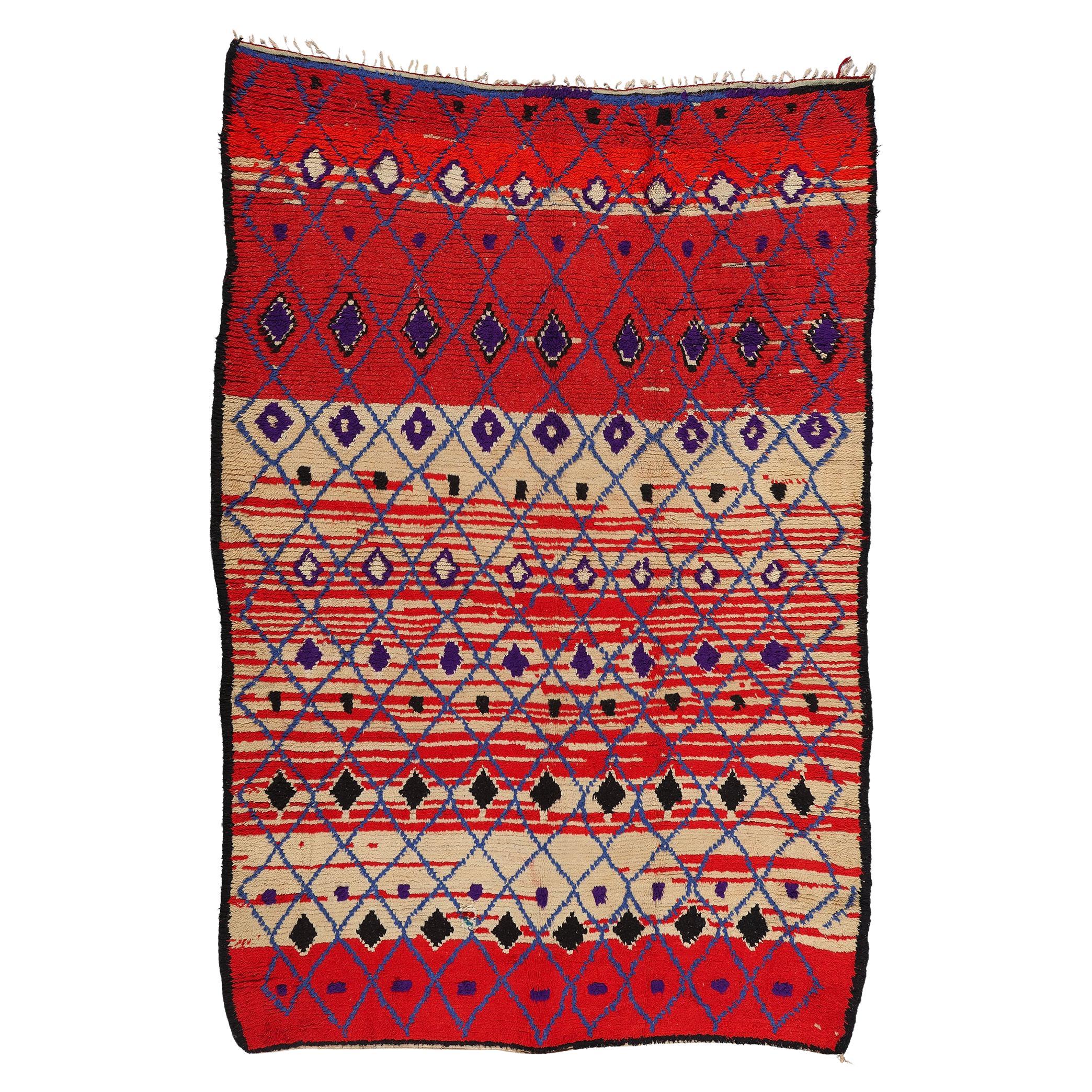 Vintage Berber Moroccan Azilal Rug, Boho Chic Meets Tribal Enchantment For Sale