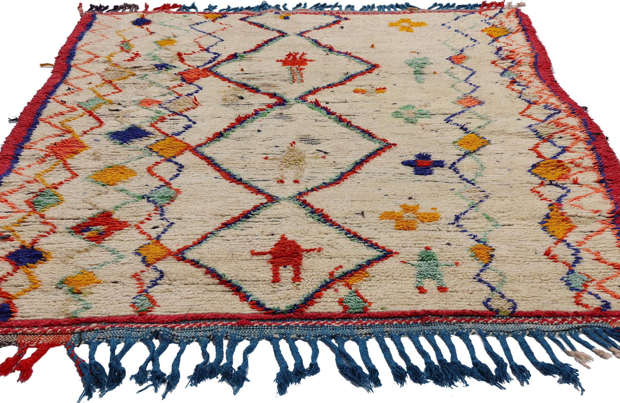 Bohemian Vintage Berber Moroccan Azilal Rug, Cozy Boho Chic Meets Tribal Enchantment For Sale