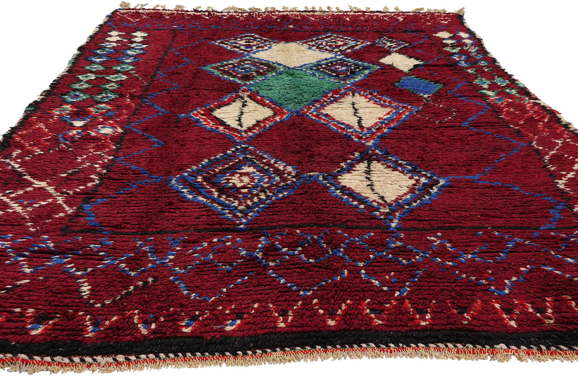 Bohemian Vintage Berber Moroccan Azilal Rug, Cozy Boho Chic Meets Tribal Enchantment For Sale