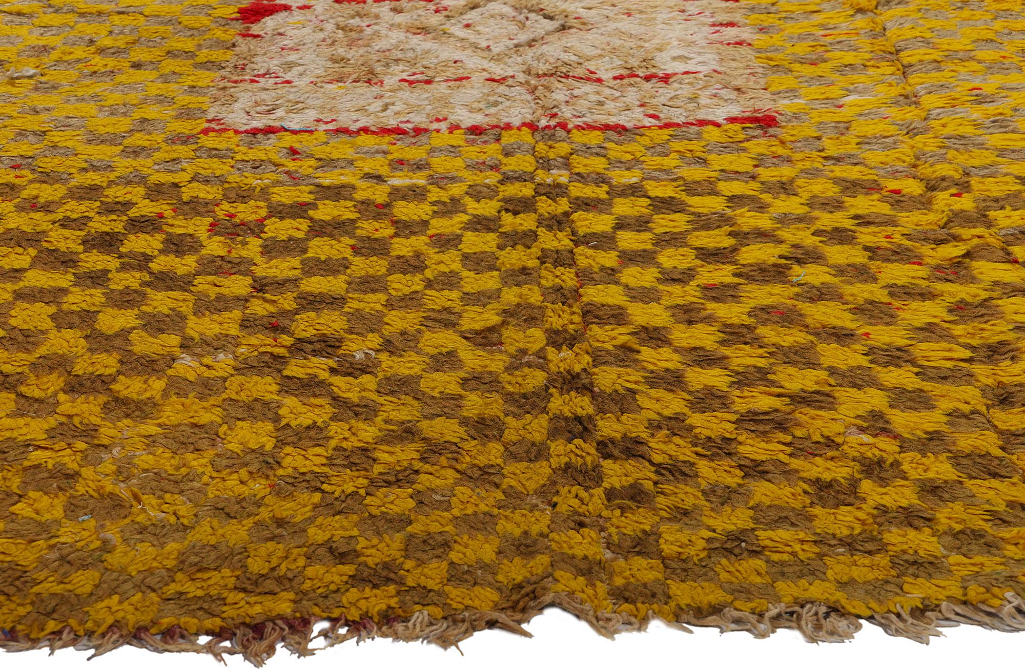 Hand-Knotted Vintage Berber Moroccan Azilal Rug, Cozy Boho Chic Meets Tribal Enchantment For Sale